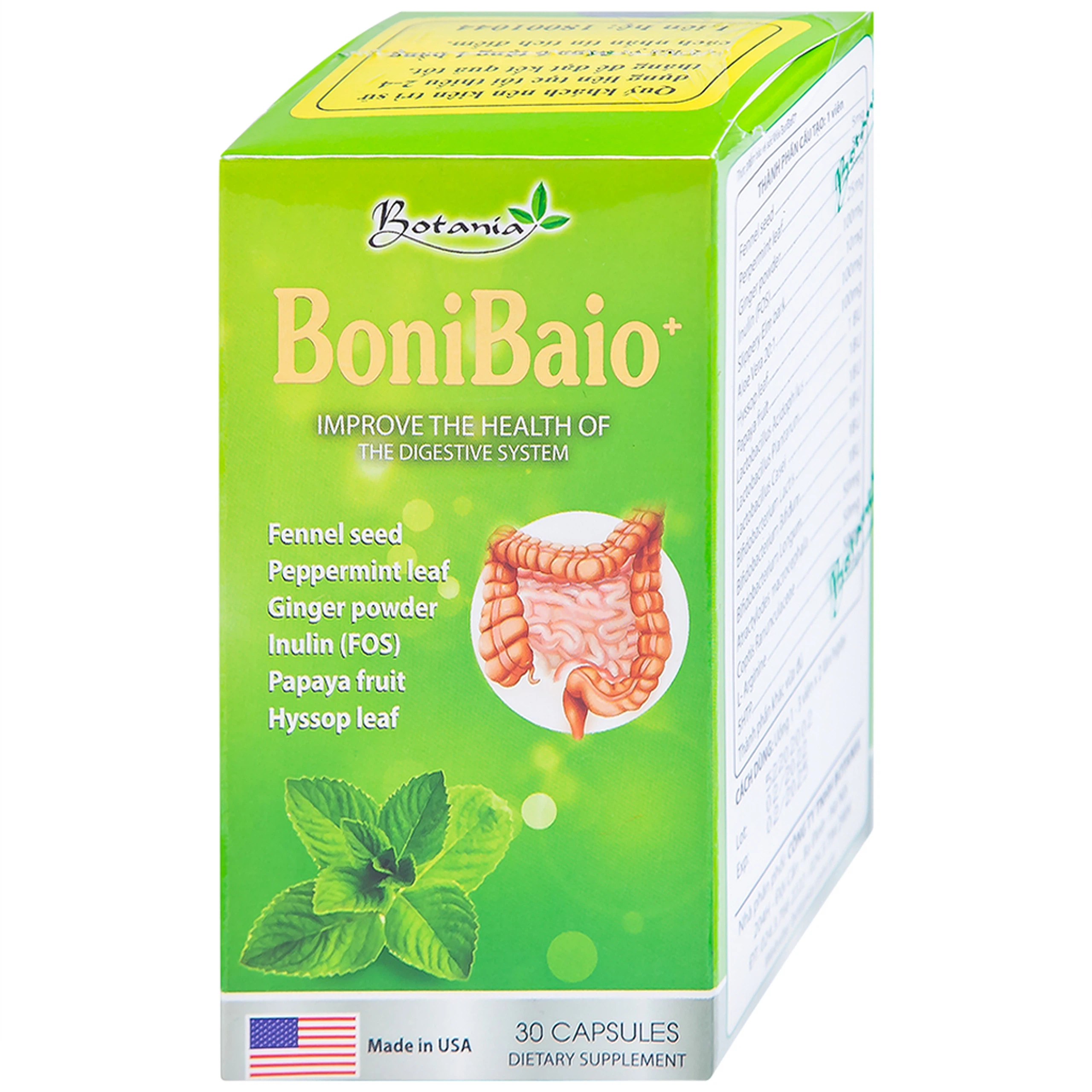 Viên uống BoniBaio Botania giúp cân bằng hệ vi khuẩn có ích đường ruột (30 viên)