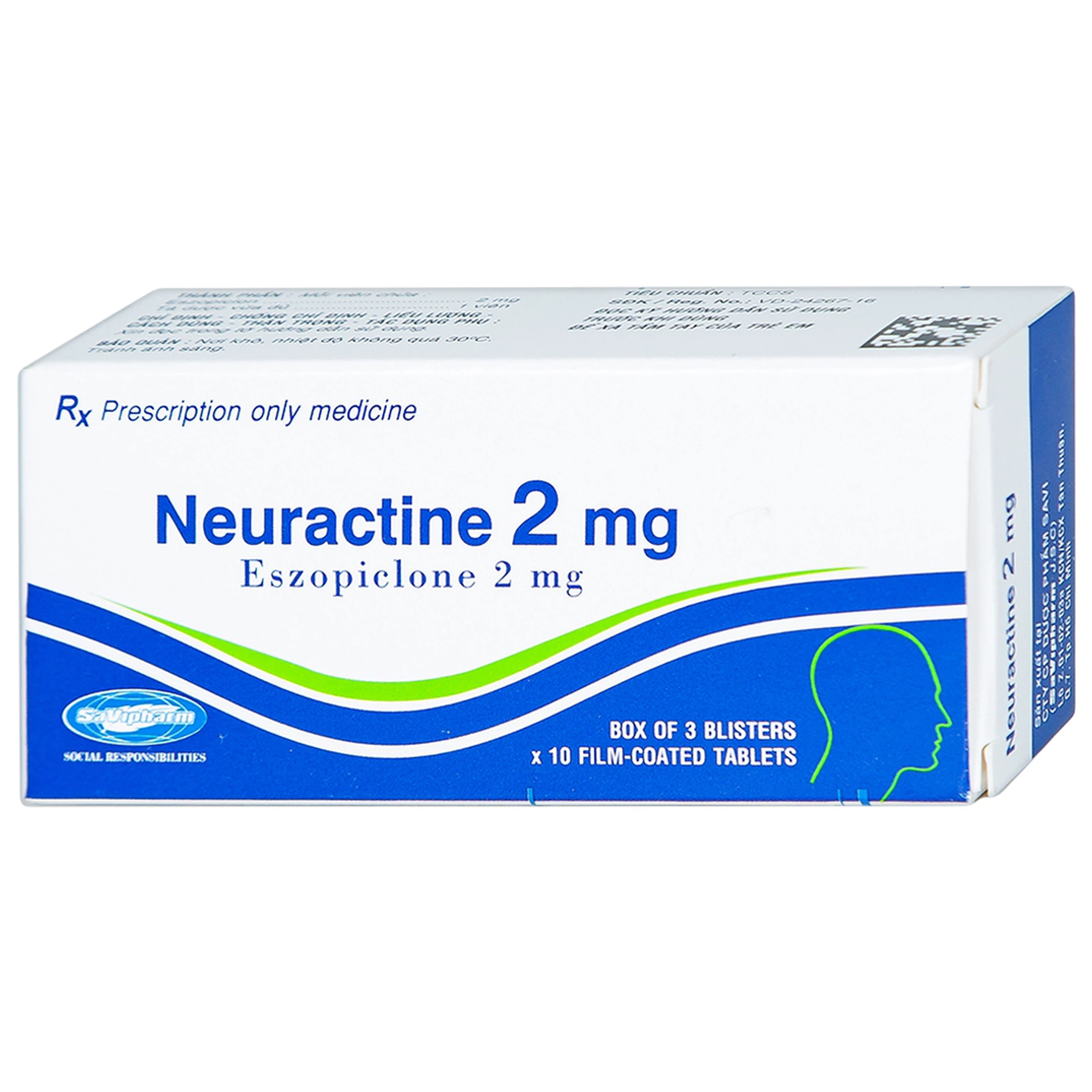 Thuốc Neuractine 2mg SaVi điều trị chứng mất ngủ (3 vỉ x 10 viên)