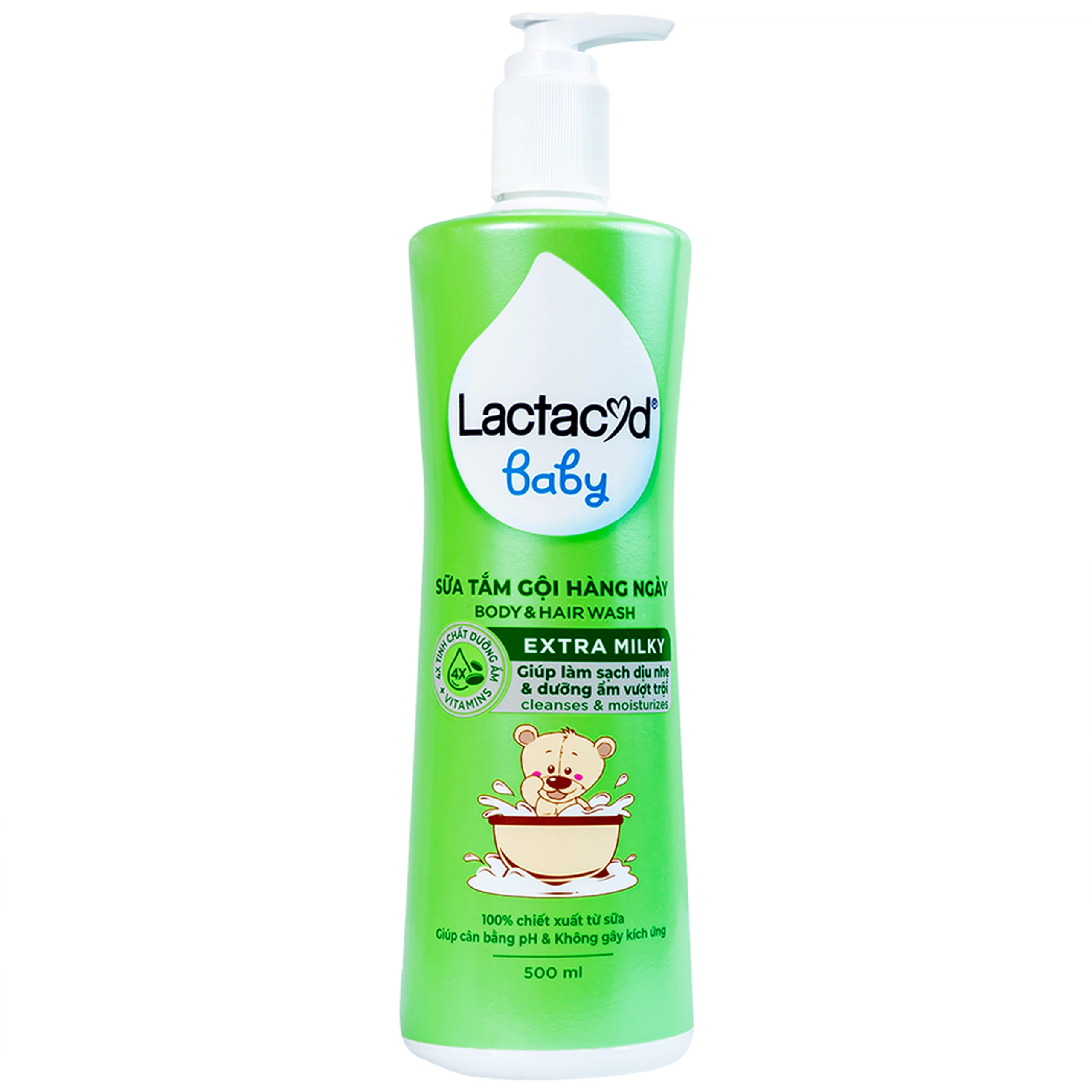 Sữa tắm gội hàng ngày Body And Hair Wash Lactacyd Baby Extra Milky sạch dịu nhẹ, dưỡng ẩm vượt trội (500ml)