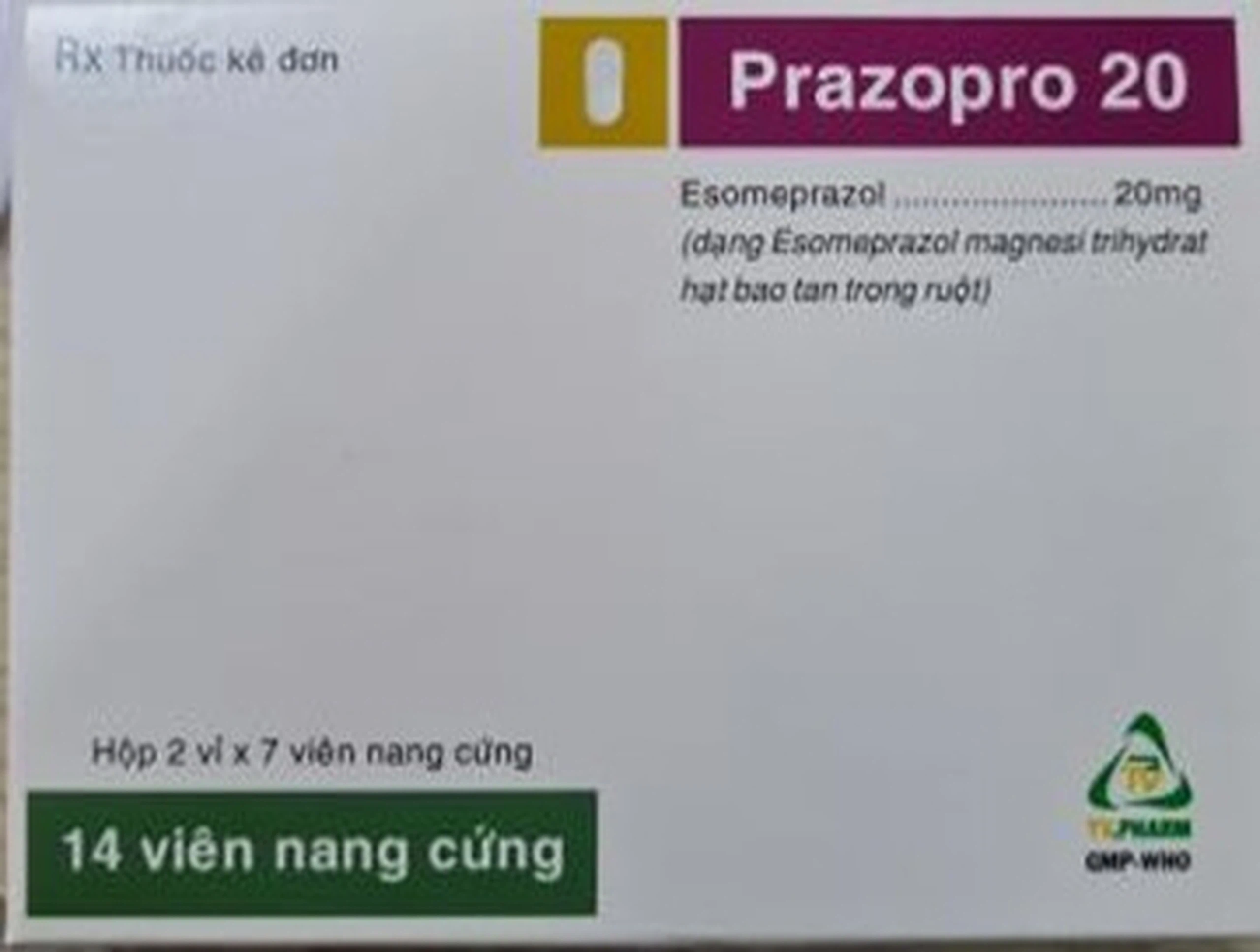 Thuốc Prazopro 20 TV.Pharm điều trị loét dạ dày, tá tràng lành tính (2 vỉ x 7 viên)
