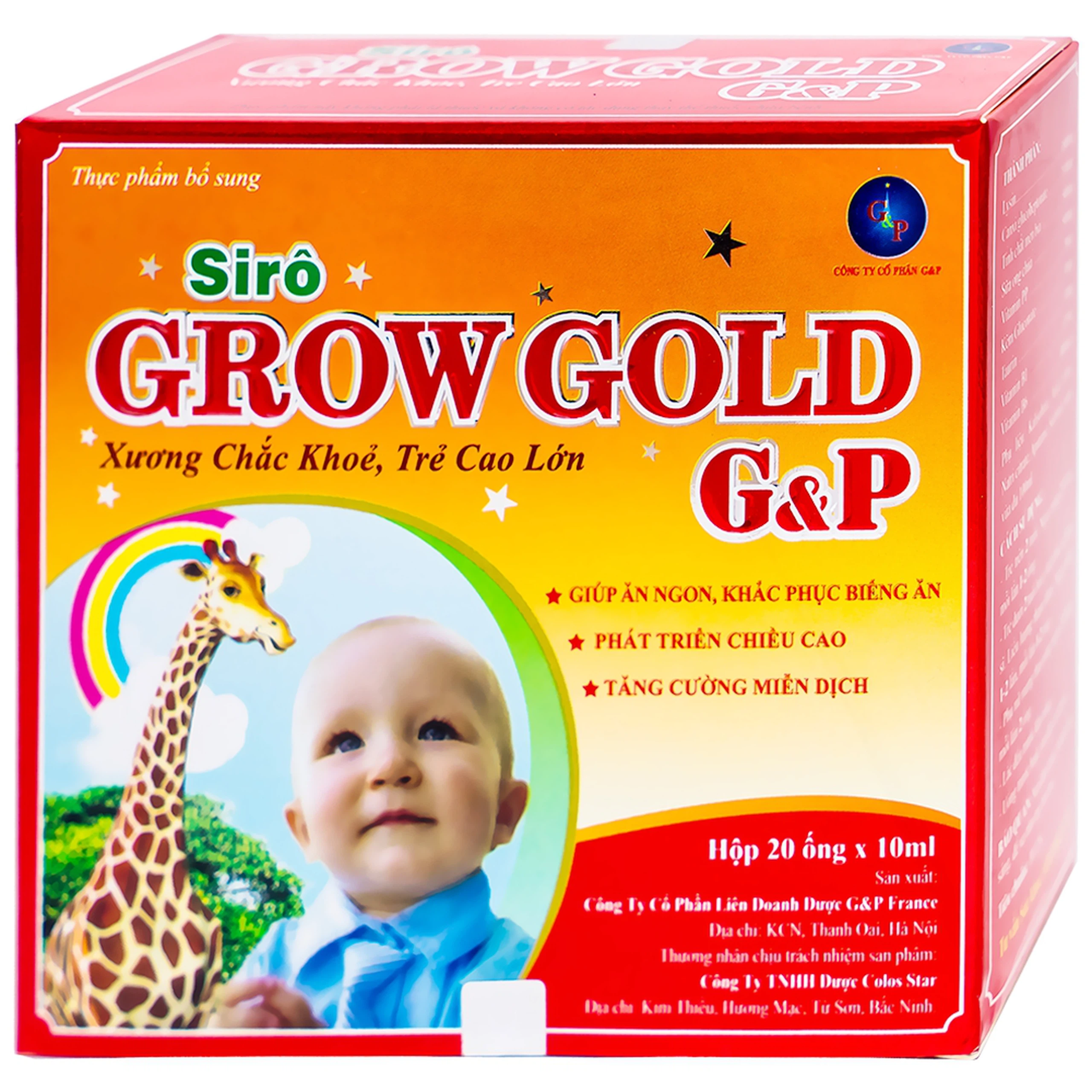 Siro Grow Gold G&P giúp ăn ngon, khắc phục biếng ăn, phát triển chiều cao (20 ống x 10ml)