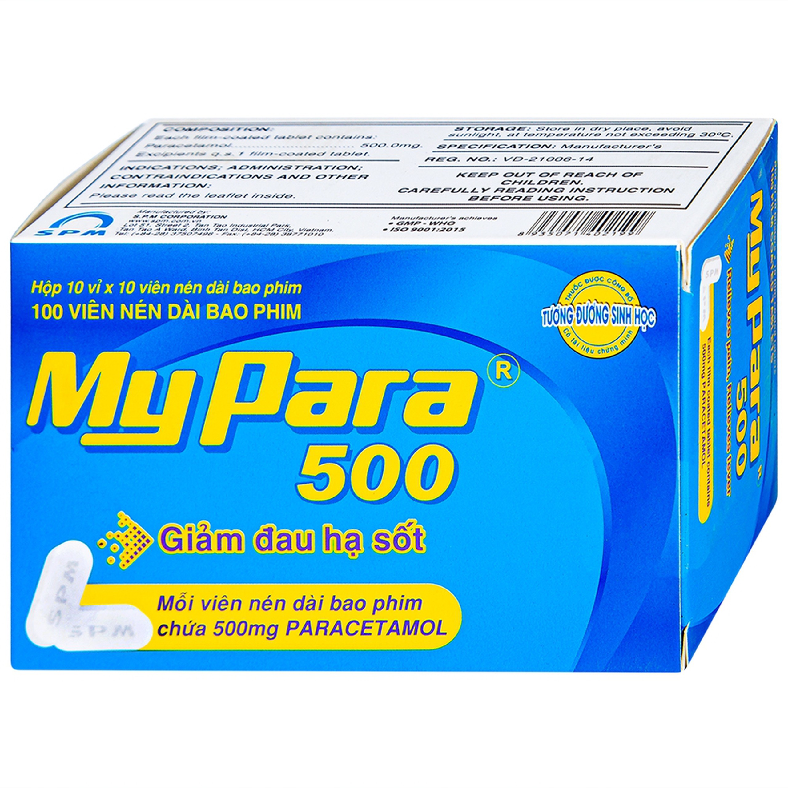 Thuốc My Para 500mg S.P.M hỗ trợ giảm đau hạ sốt (10 vỉ x 10 viên)	