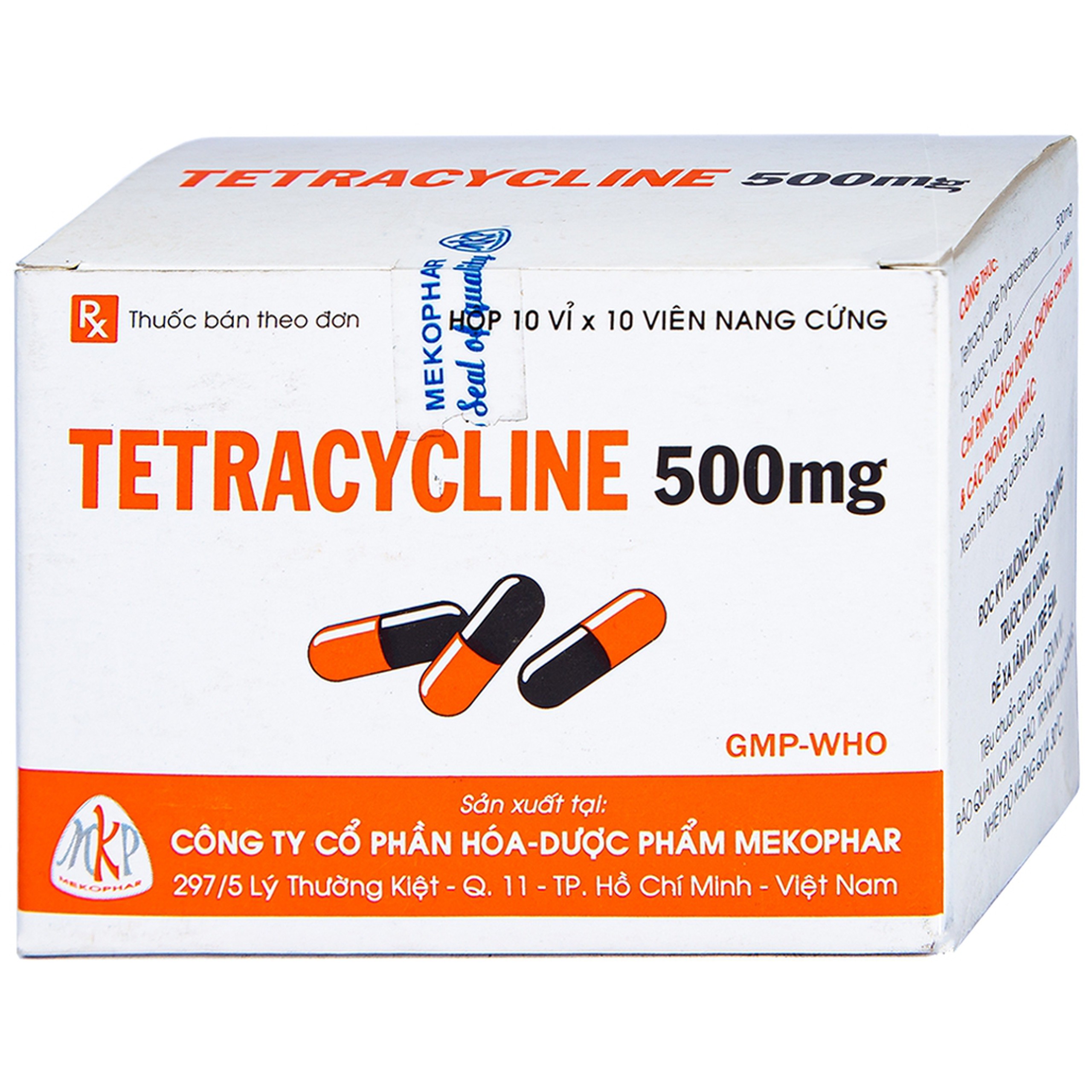 Thuốc Tetracycline 500mg Mekophar điều trị nhiễm khuẩn đường hô hấp, đường sinh dục (10 vỉ x 10 viên)