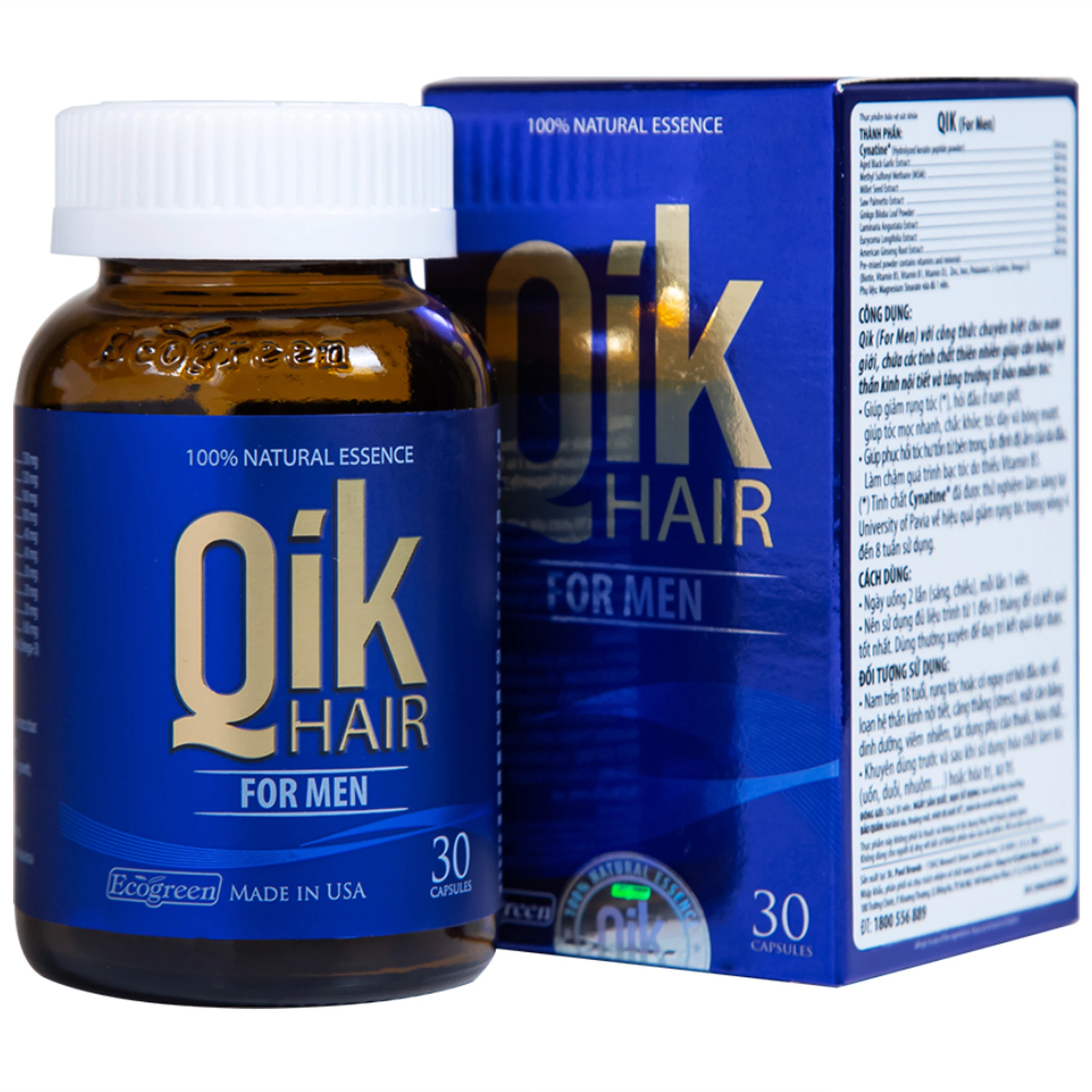 Viên uống Qik Hair For Men Ecogreen giúp giảm rụng tóc, hối đầu ở nam giới (30 viên)
