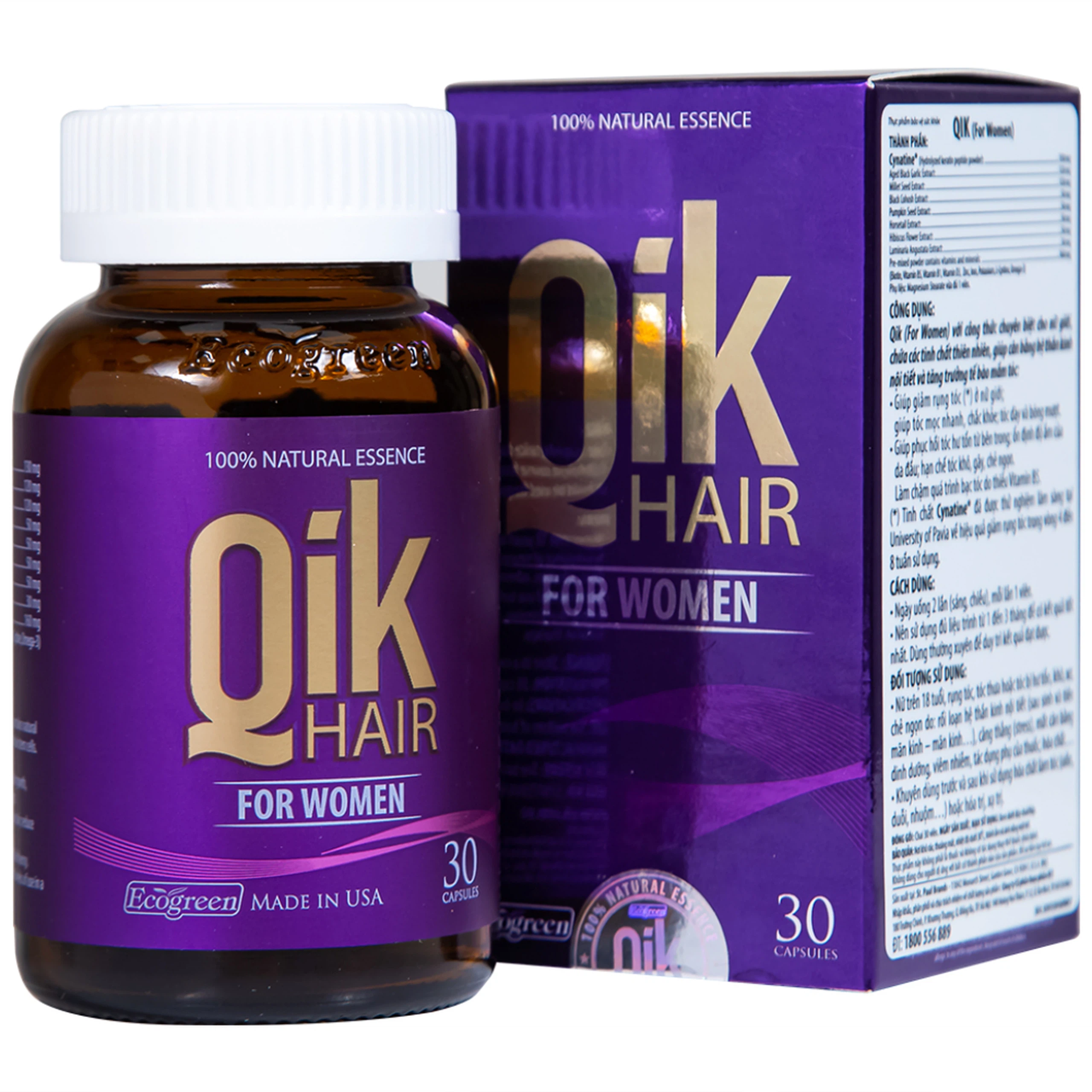 Viên uống Qik Hair For Women Ecogreen giúp giảm rụng tóc ở nữ giới, giúp tóc mọc nhanh (30 viên)