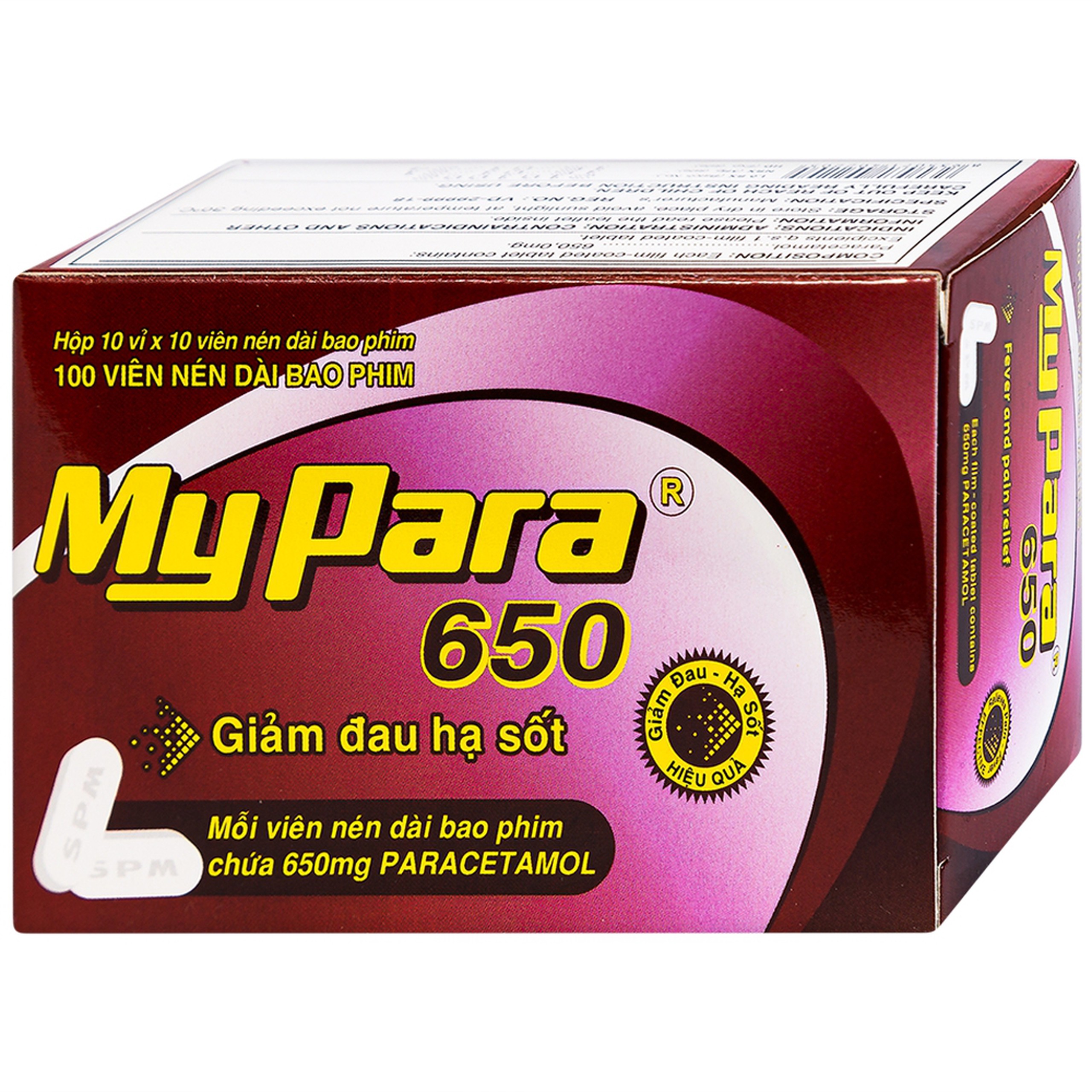 Thuốc My Para 650mg S.P.M hỗ trợ giảm đau hạ sốt (10 vỉ x 10 viên)