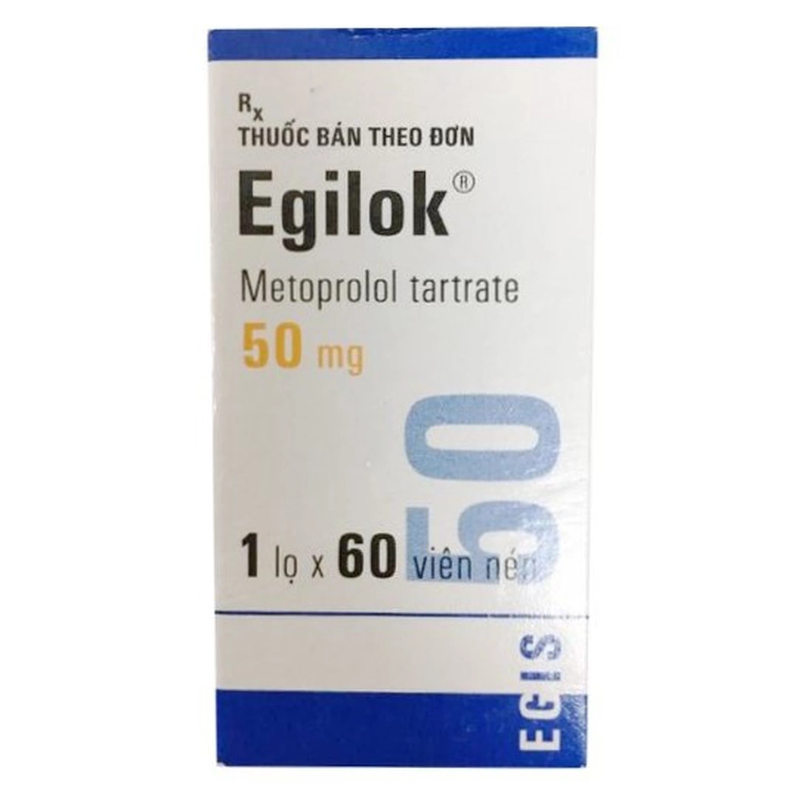 Thuốc Egilok 50mg Egis Pharma điều trị tăng huyết áp, đau thắt ngực (60 viên)