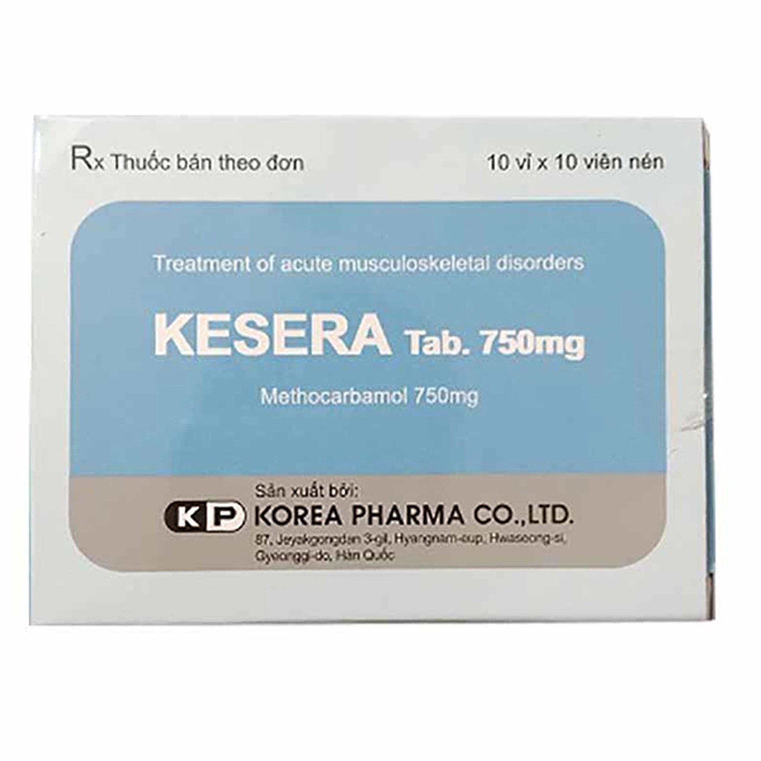 Viên nén Kesera 750mg Korea Pharma giảm đau do bong gân, căng cơ, chấn thương (10 vỉ x 10 viên)