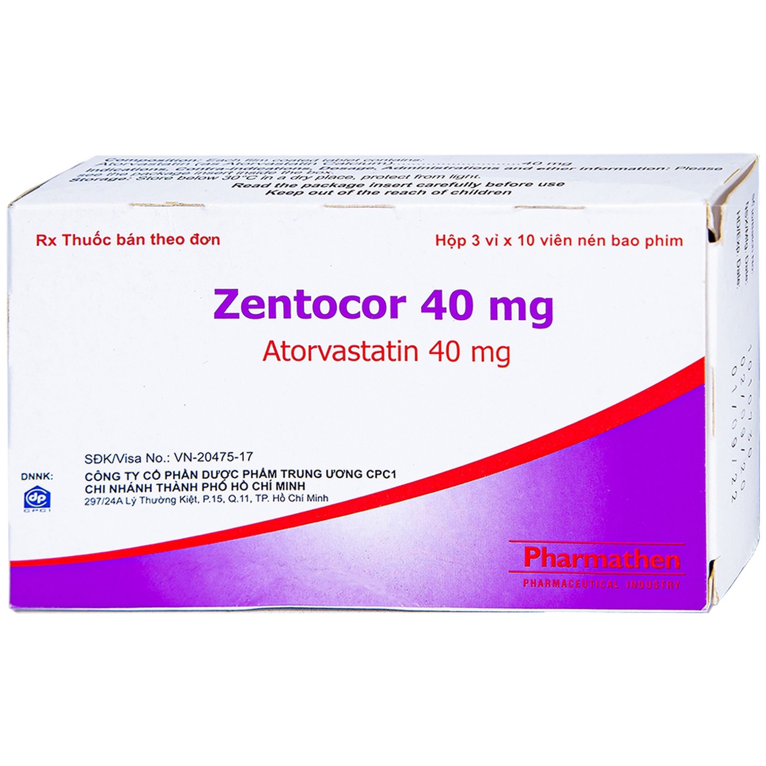 Thuốc Zentocor 40mg Pharmathen điều trị hỗ trợ cho chế độ ăn kiêng (3 vỉ x 10 viên)