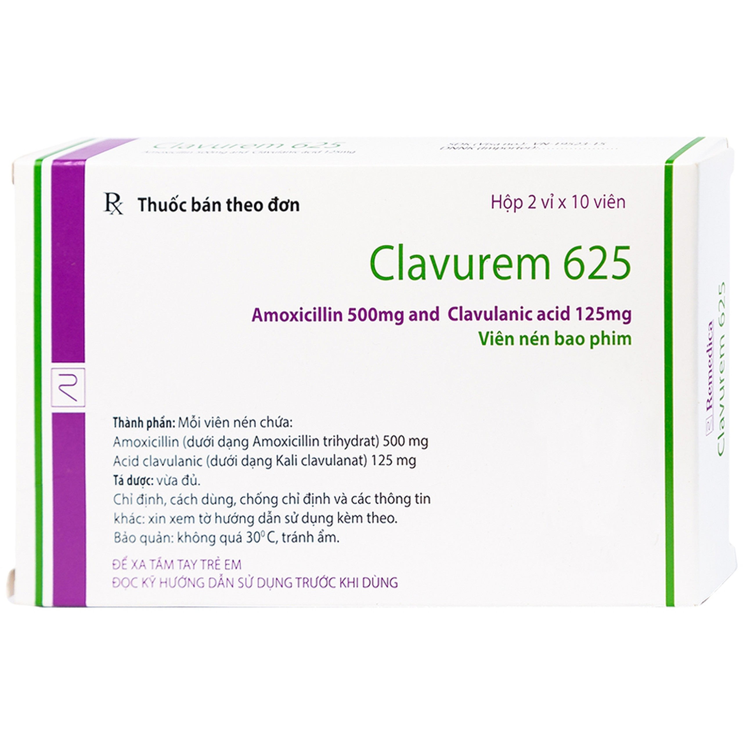 Thuốc Clavurem 625 Remedica điều trị nhiễm khuẩn (2 vỉ x 10 viên)