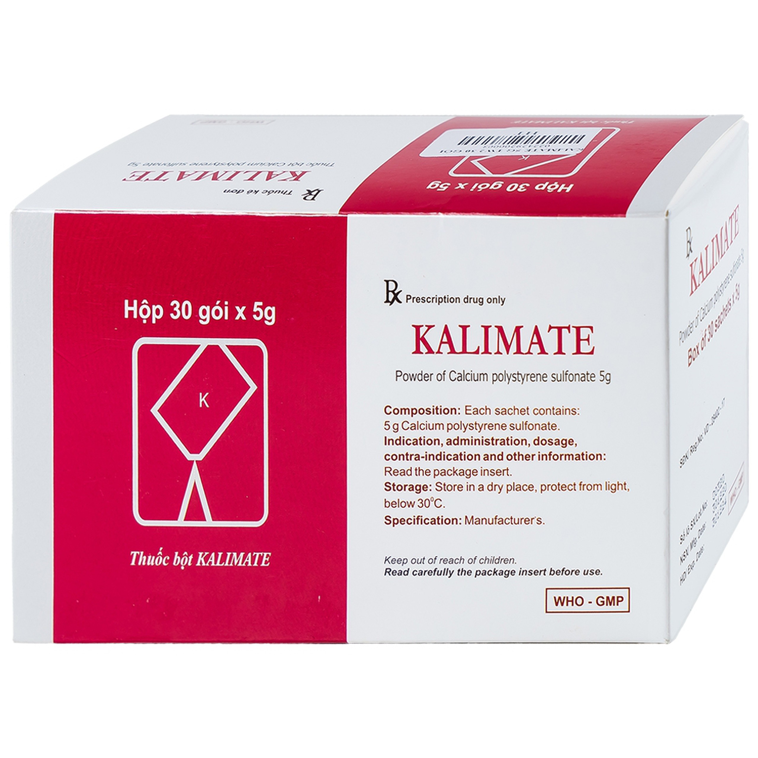 Thuốc bột Kalimate 5g Dopharma điều trị tăng kali trong máu do suy thận (5g x 30 gói)