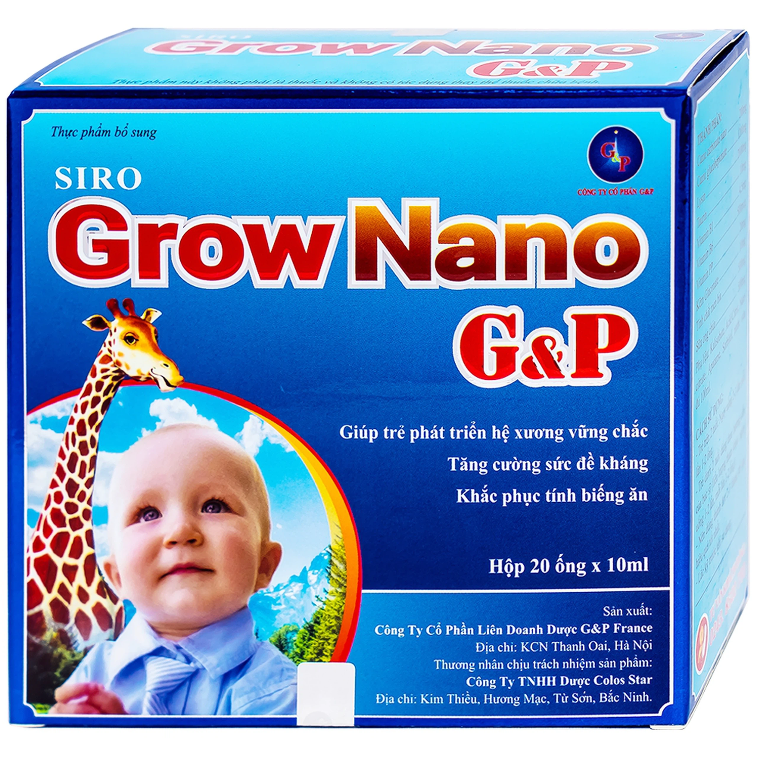Siro Grow Nano G&P giúp trẻ phát triển hệ xương, tăng cường đề kháng (20 ống x 10ml)