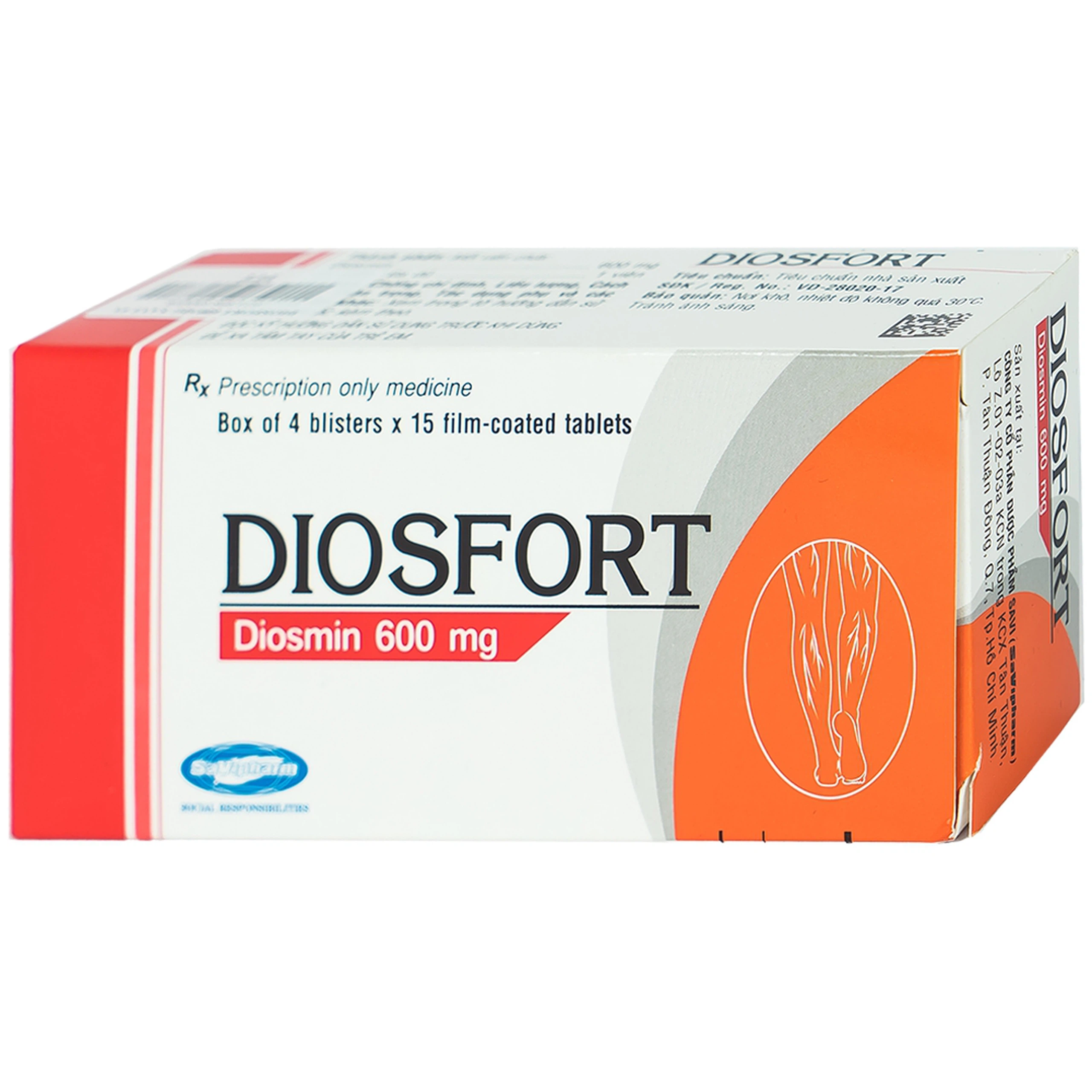 Thuốc Diosfort Savi điều trị bệnh suy tĩnh mạch mạn tính (4 vỉ x 15 viên)