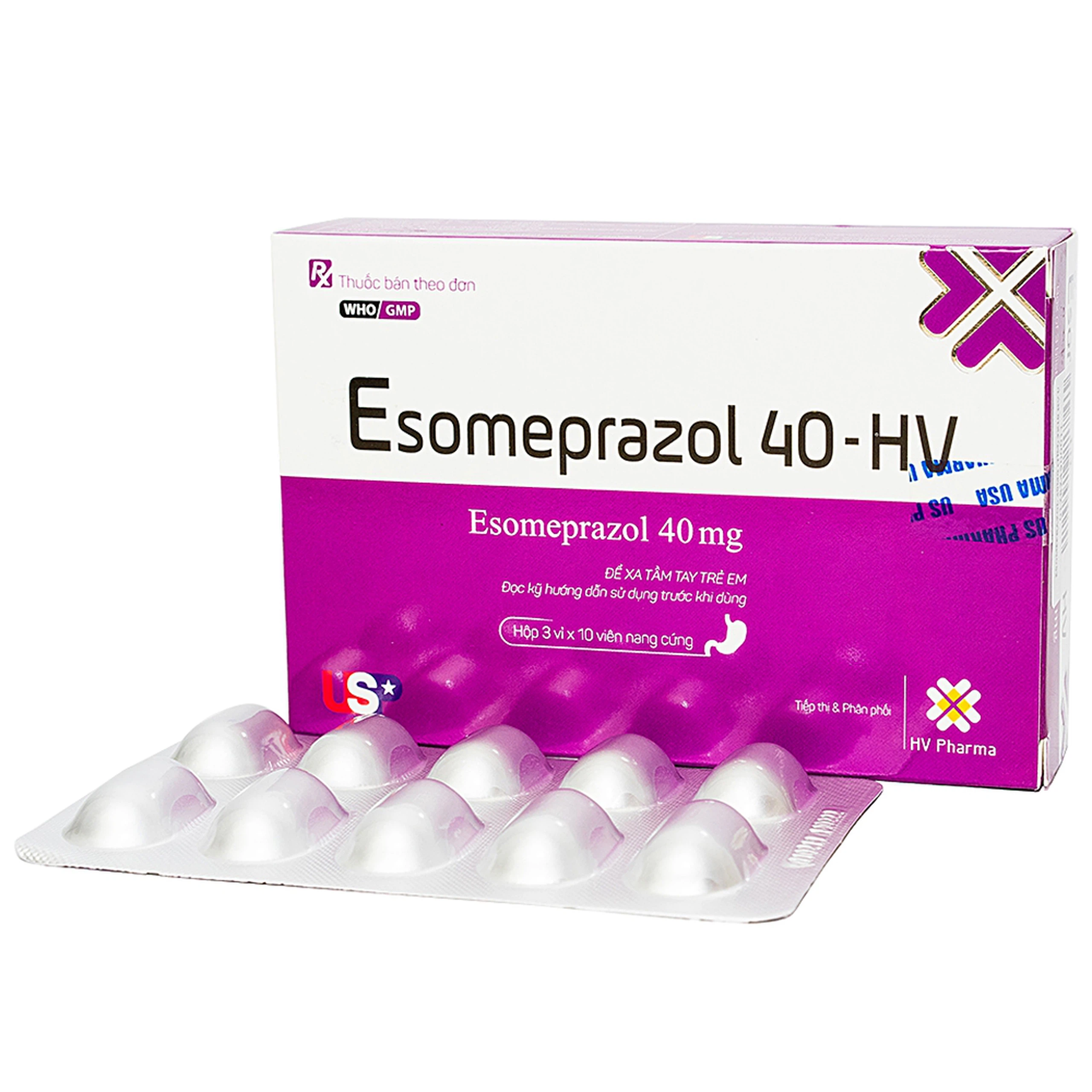 Thuốc Esomeprazol 40-HV điều trị trào ngược dạ dày, thực quản (3 vỉ x 10 viên)