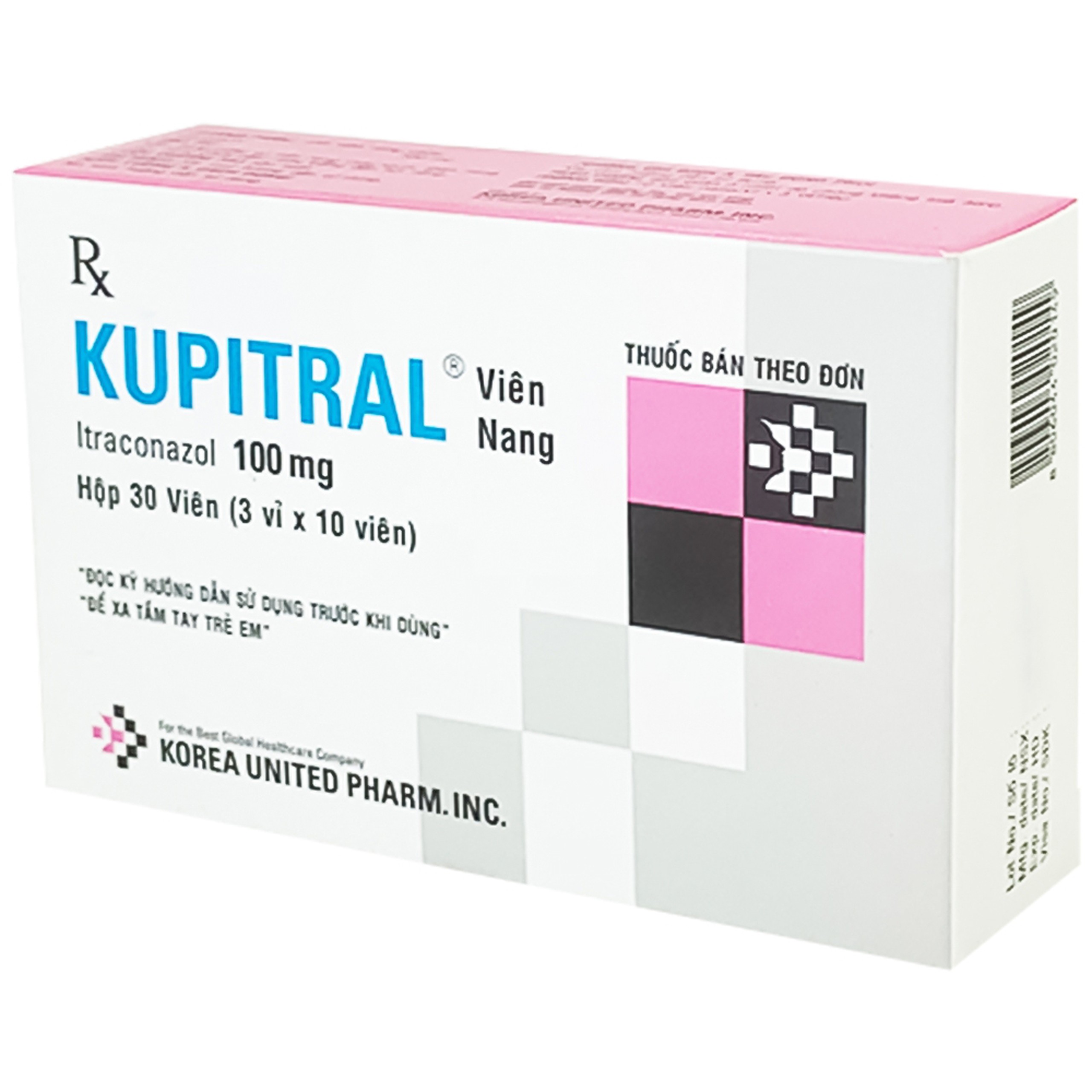 Thuốc Kupitral 100mg Korea United điều trị nhiễm candida âm đạo, âm hộ, lang ben (3 vỉ x 10 viên)