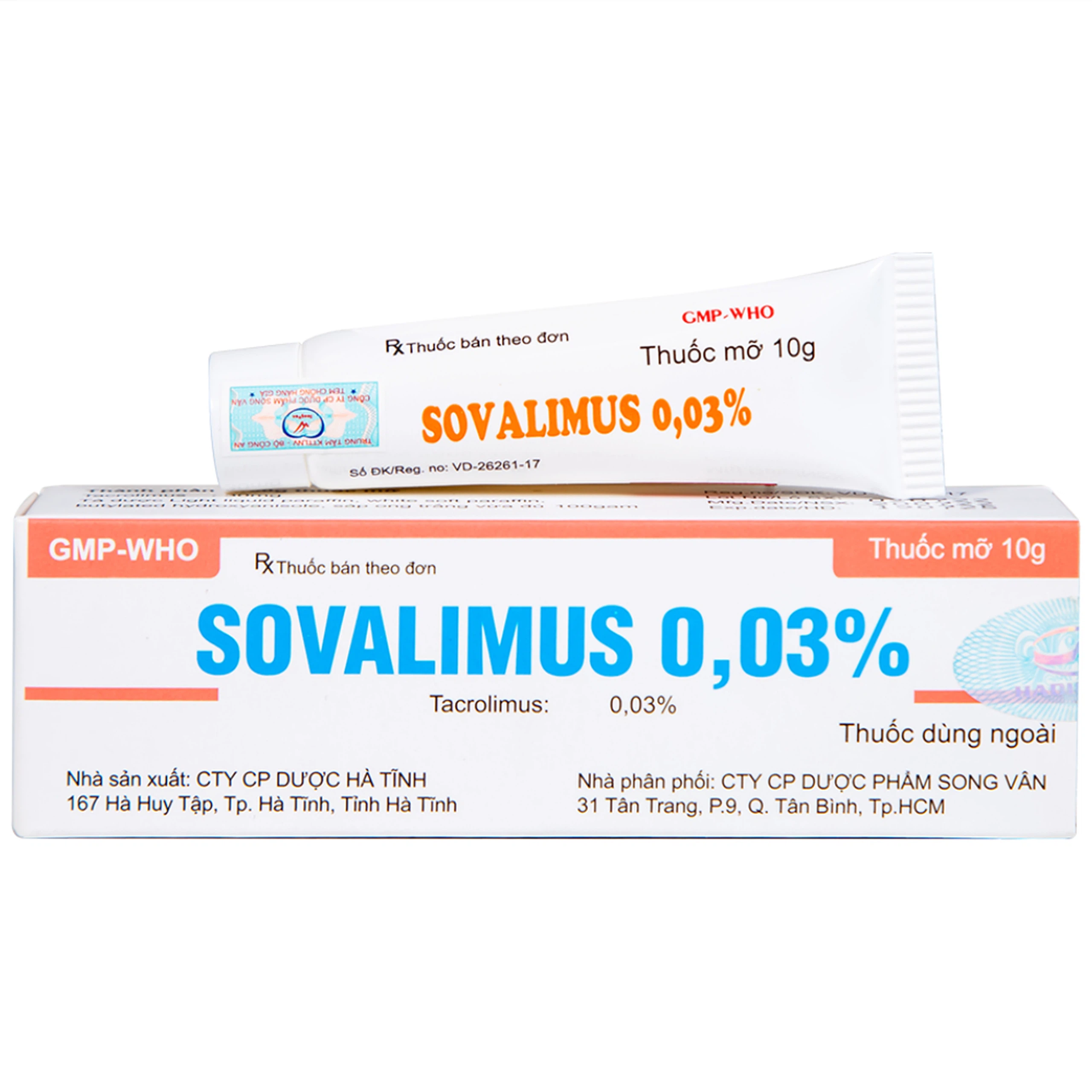 Thuốc mỡ Sovalimus 0.03% Hadiphar điều trị viêm da (10g)