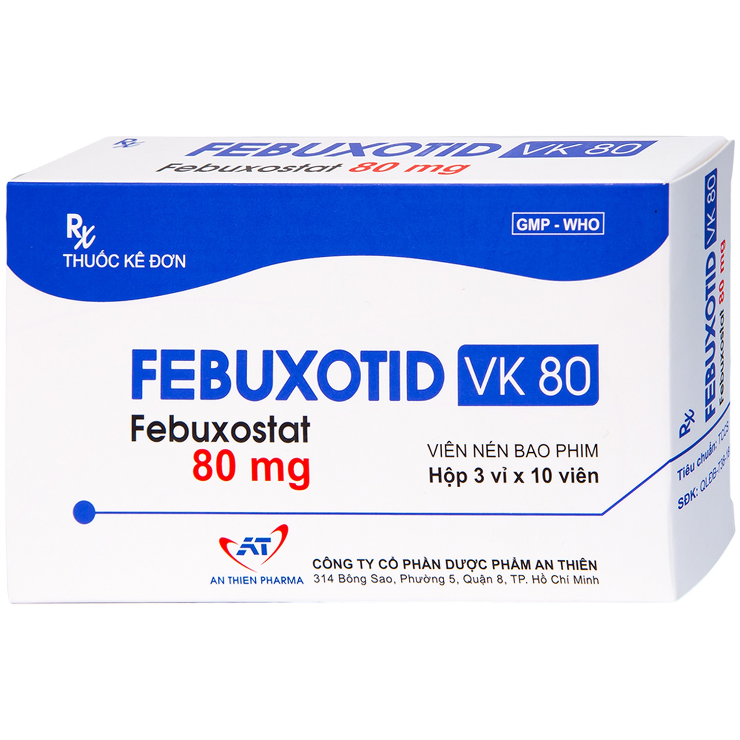 Thuốc Febuxotid VK 80 An Thiên điều trị tăng acid uric máu mãn tính (3 vỉ x 10 viên)