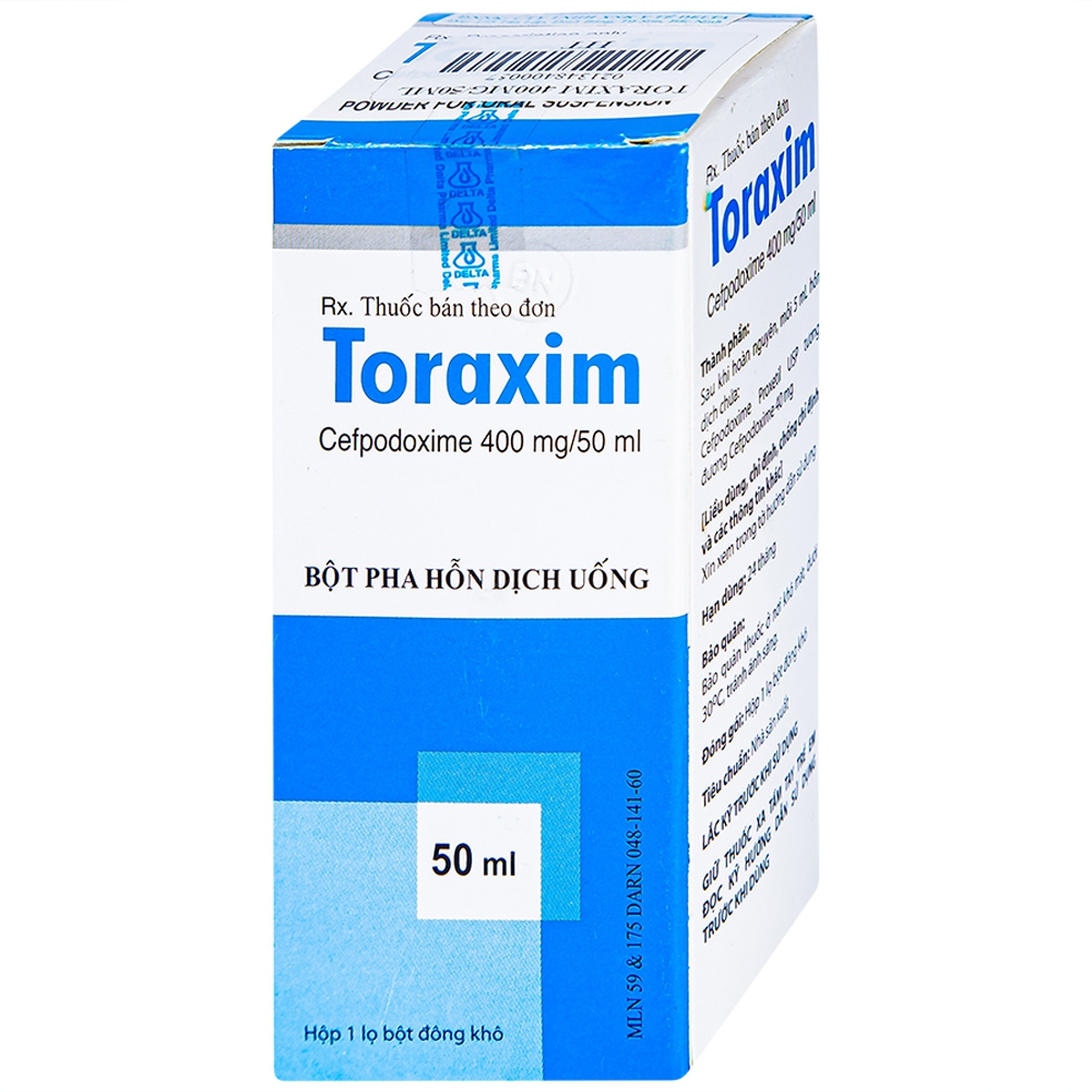 Bột pha hỗn dịch uống Toraxim 400mg/50ml Deltapharm điều trị câc chứng nhiễm khuẩn (50ml)
