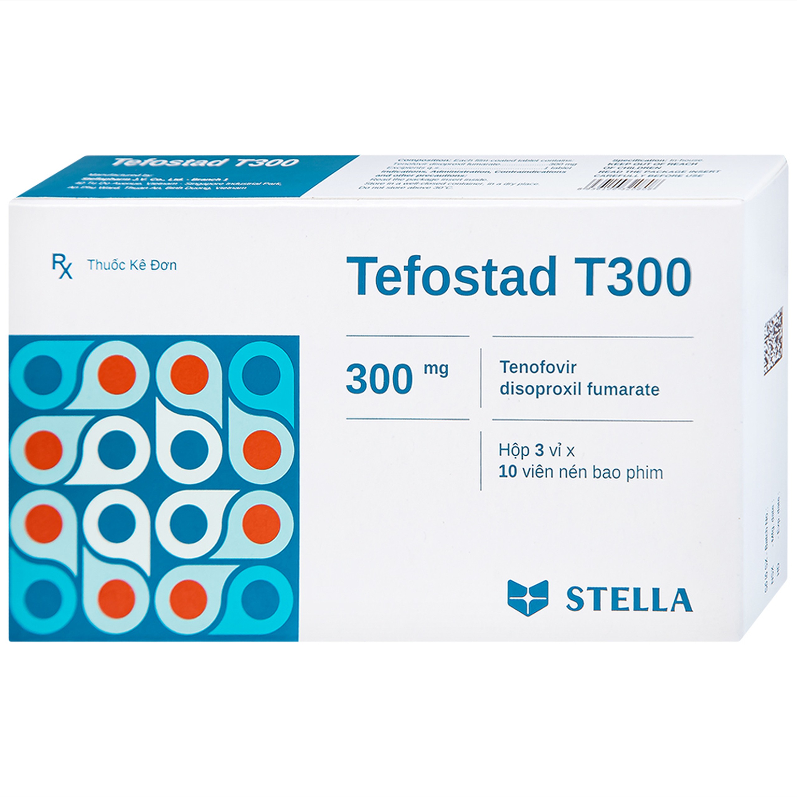 Thuốc Tefostad T300 Stella phòng và điều trị nhiễm HIV-1 (3 vỉ x 10 viên)