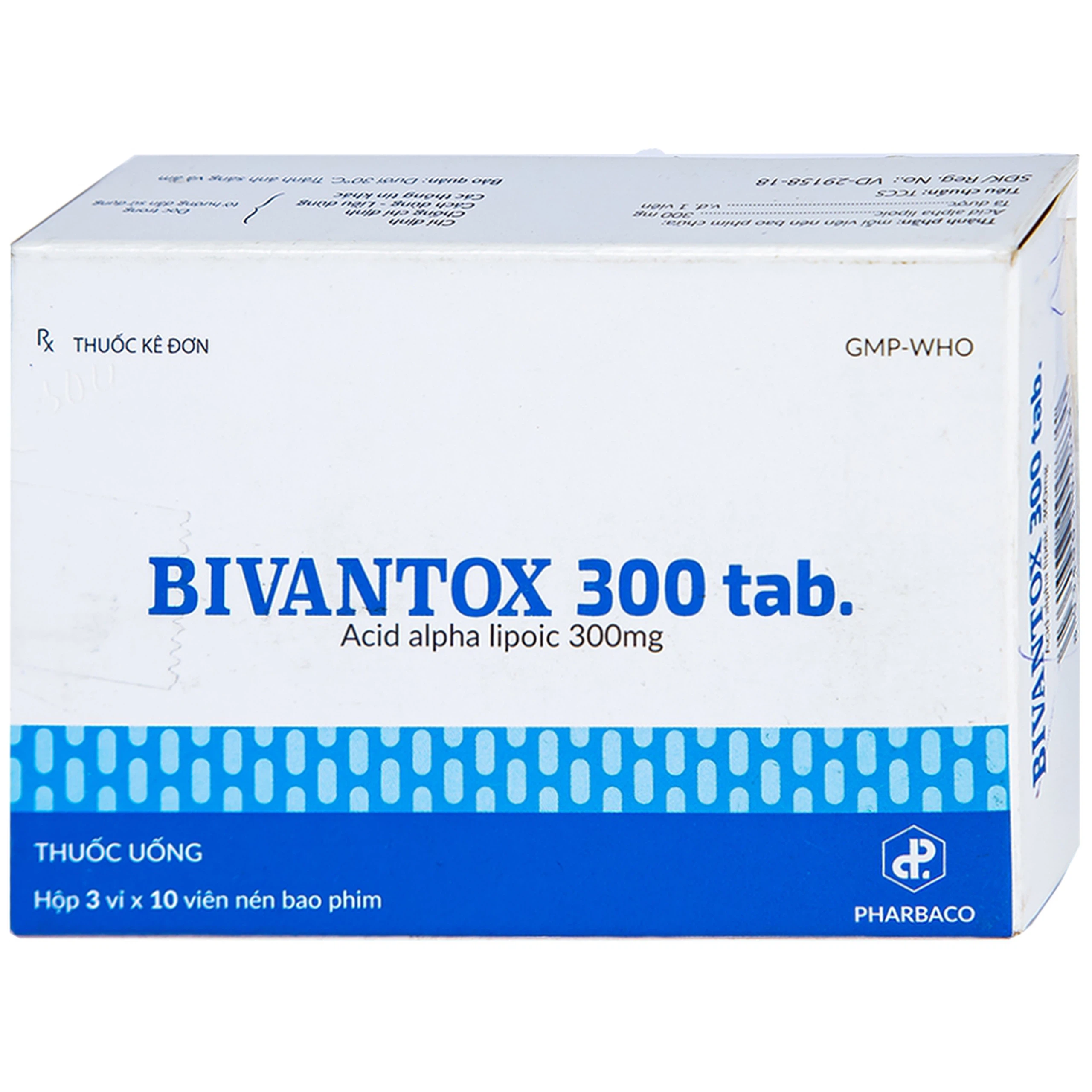 Thuốc uống Bivantox 300 Pharbaco hỗ trợ điều trị rối loạn cảm giác ở những bệnh nhân đái tháo đường (3 vỉ x 10 viên)