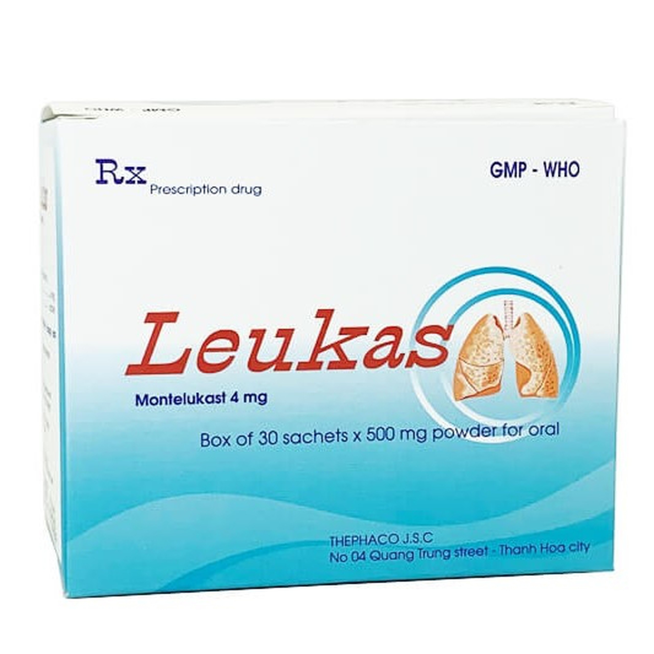 Thuốc bột uống Leukas 4mg Thephaco dự phòng và điều trị hen phế quản mạn tính (30 gói)