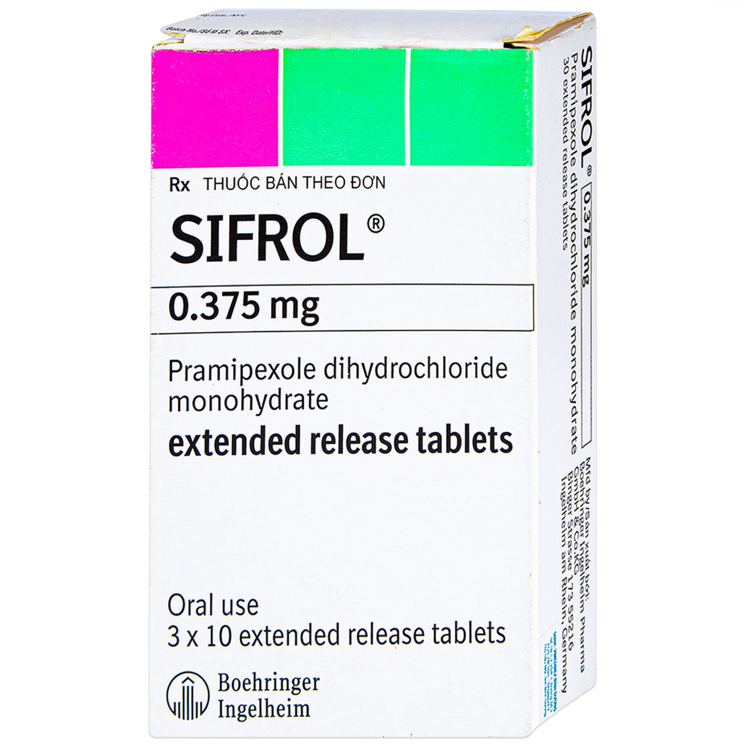 Thuốc Sifrol 0.375mg Boehringer điều trị bệnh parkinson (3 vỉ x 10 viên)
