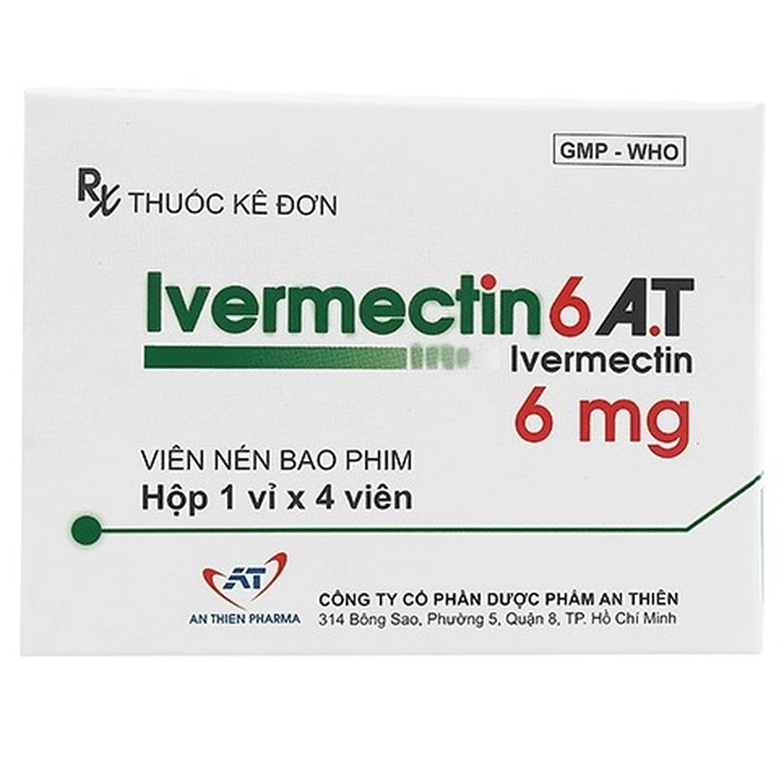 Viên nén Ivermectin 6mg A.T hỗ trợ điều trị bệnh nhiễm ký sinh trùng (1 vỉ x 4 viên)