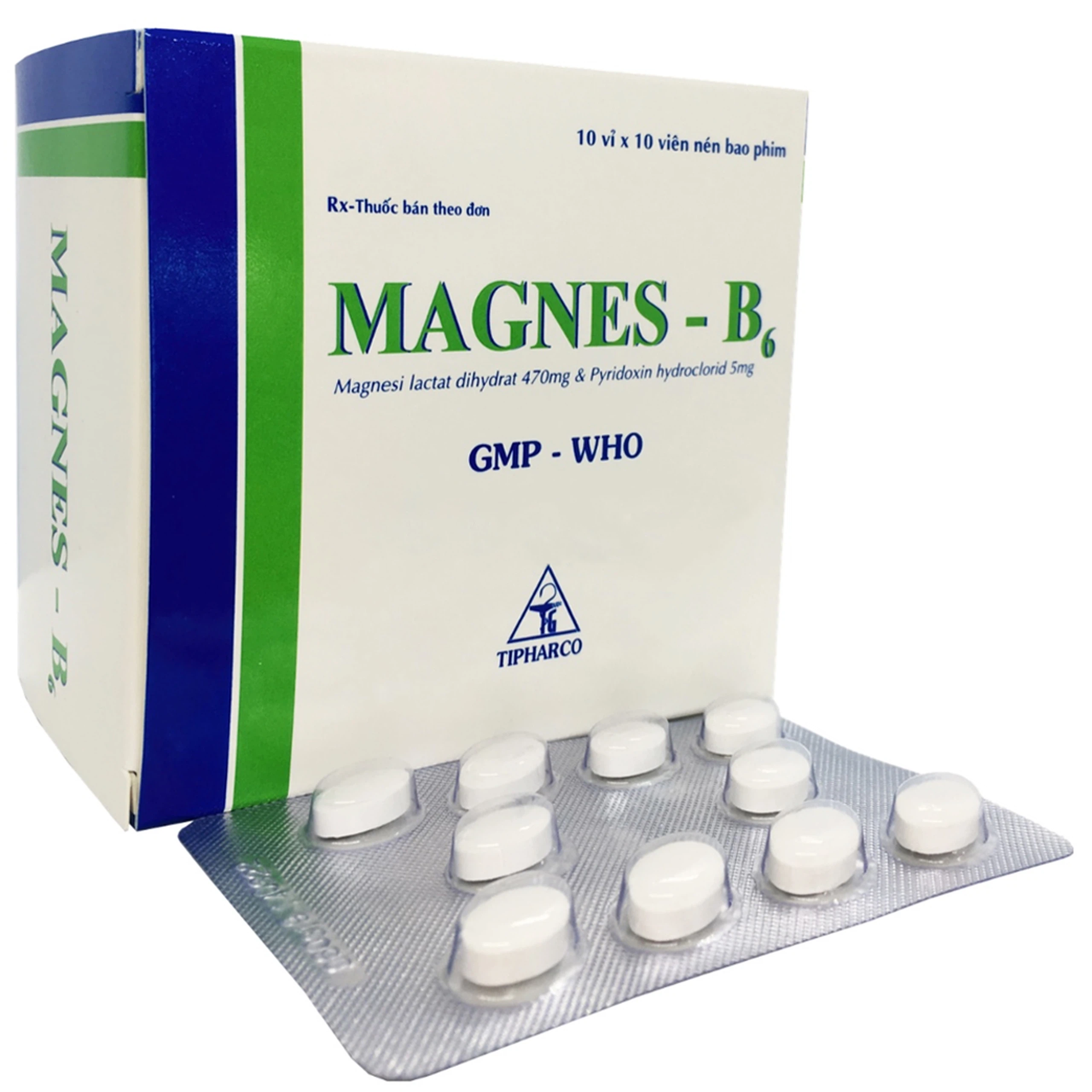 Viên nén Magnes B6 Tipharco điều trị các trường hợp thiếu Magnesi (10 vỉ x 10 viên)