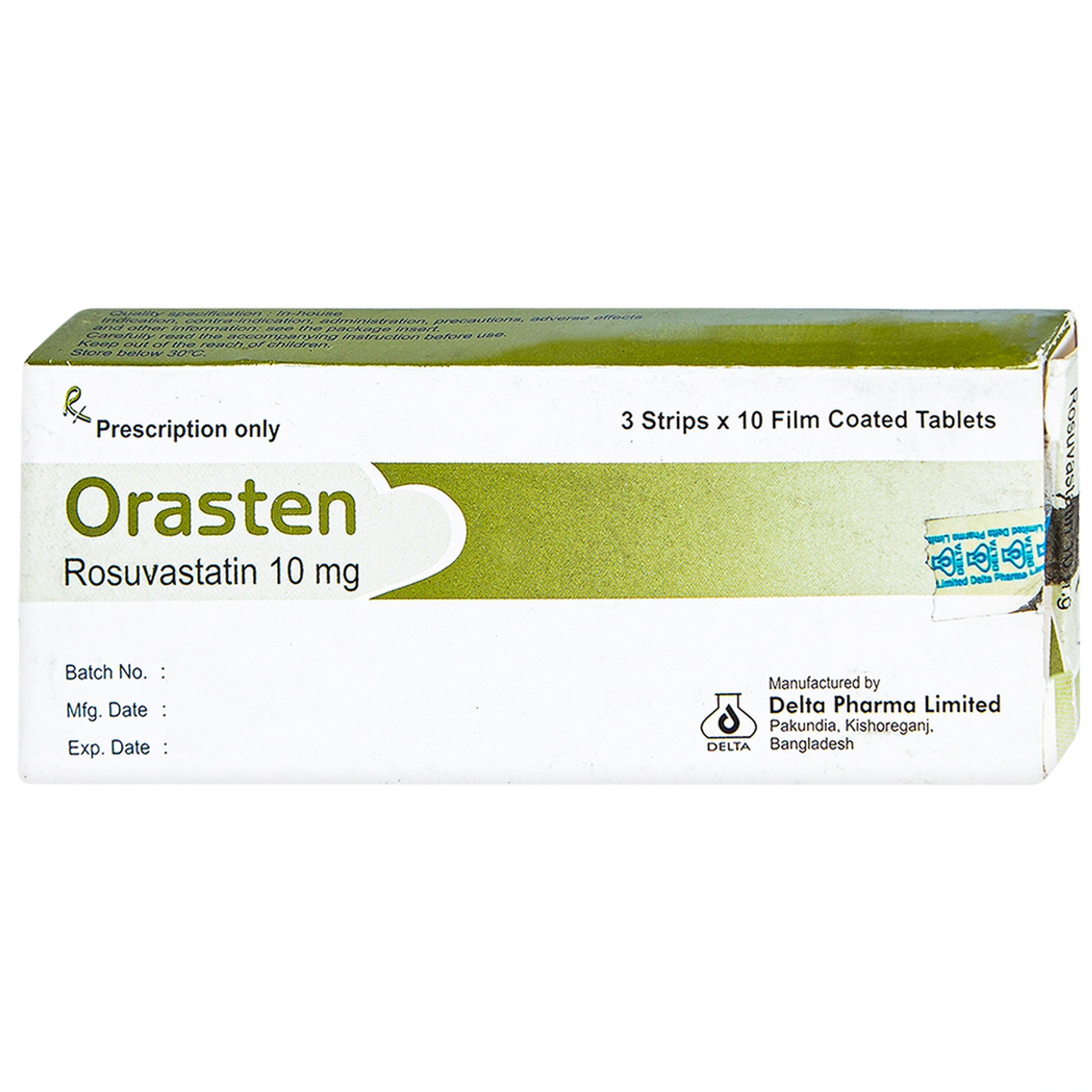 Thuốc Orasten 10mg Delta Pharma giảm cholesterone toàn phần (3 vỉ x 10 viên)
