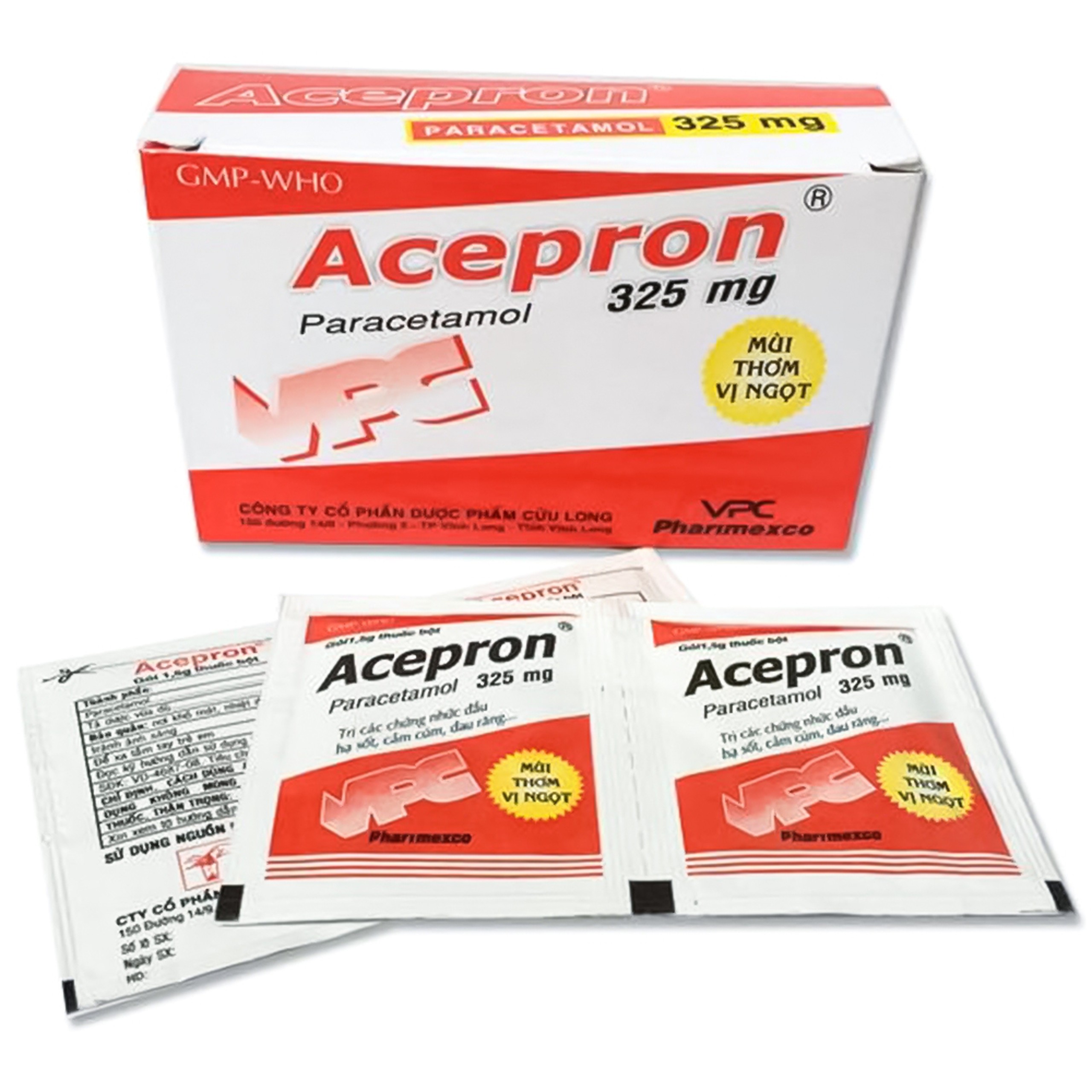 Thuốc bột Acepron 325mg Pharimexco điều trị các chứng đau và sốt từ nhẹ đến vừa (20 gói x 1.5g)