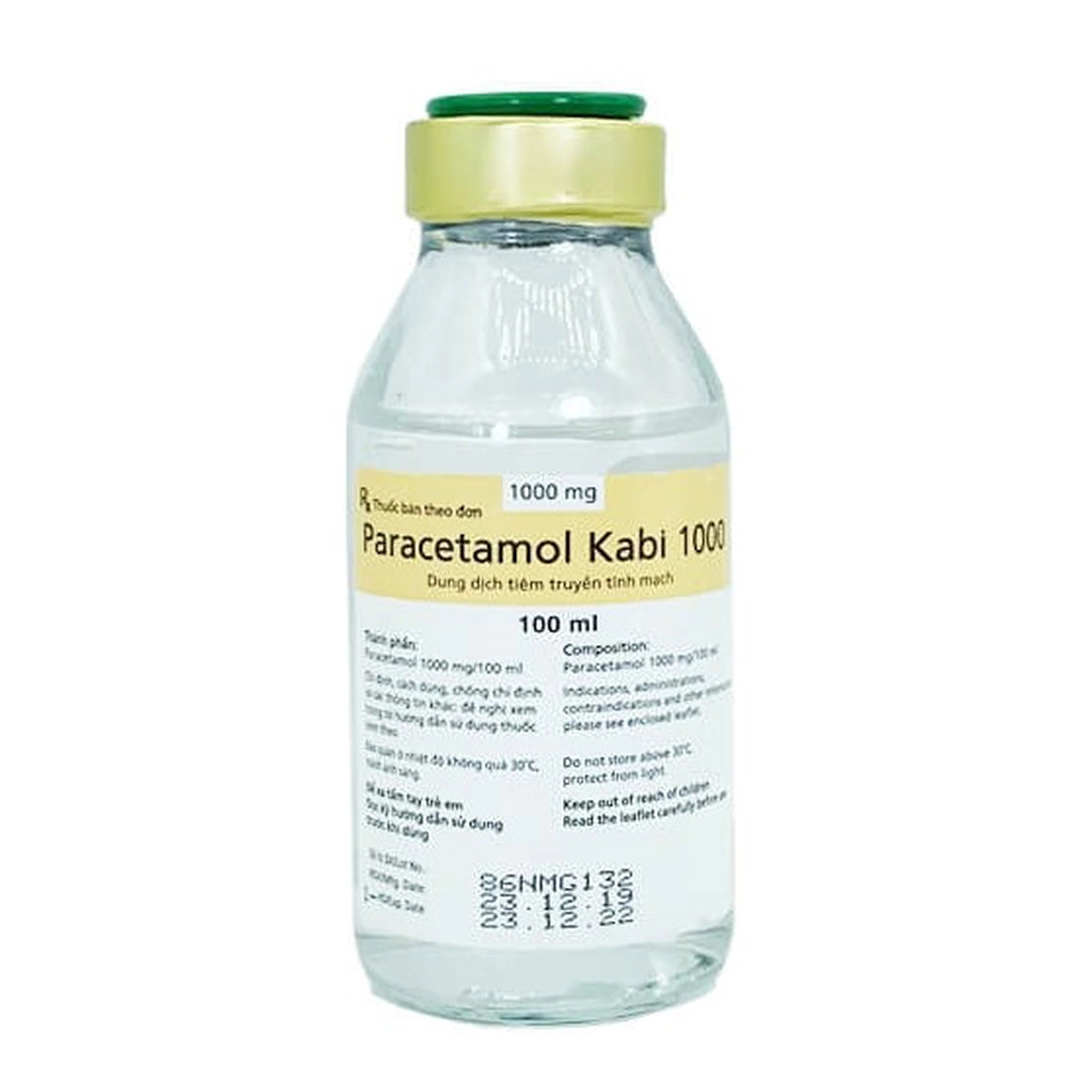 Dịch truyền Paracetamol Kabi 1000mg Fresenius Kabi điều trị ngắn hạn đau vừa và sốt (48 chai x 100ml)