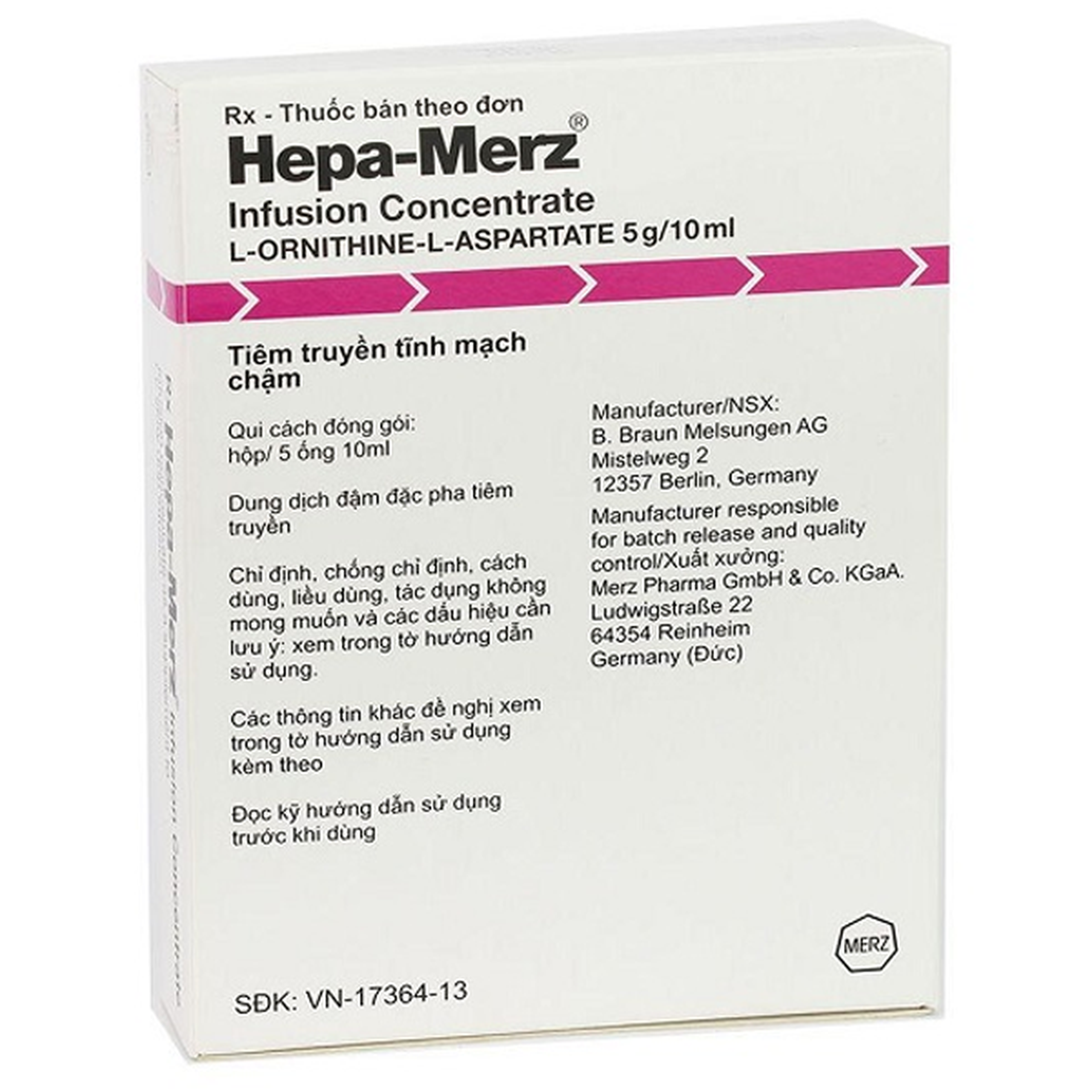 Thuốc tiêm Hepa Merz 5g điều trị xơ gan, gan nhiễm mỡ, viêm gan (5 ống x 10ml)