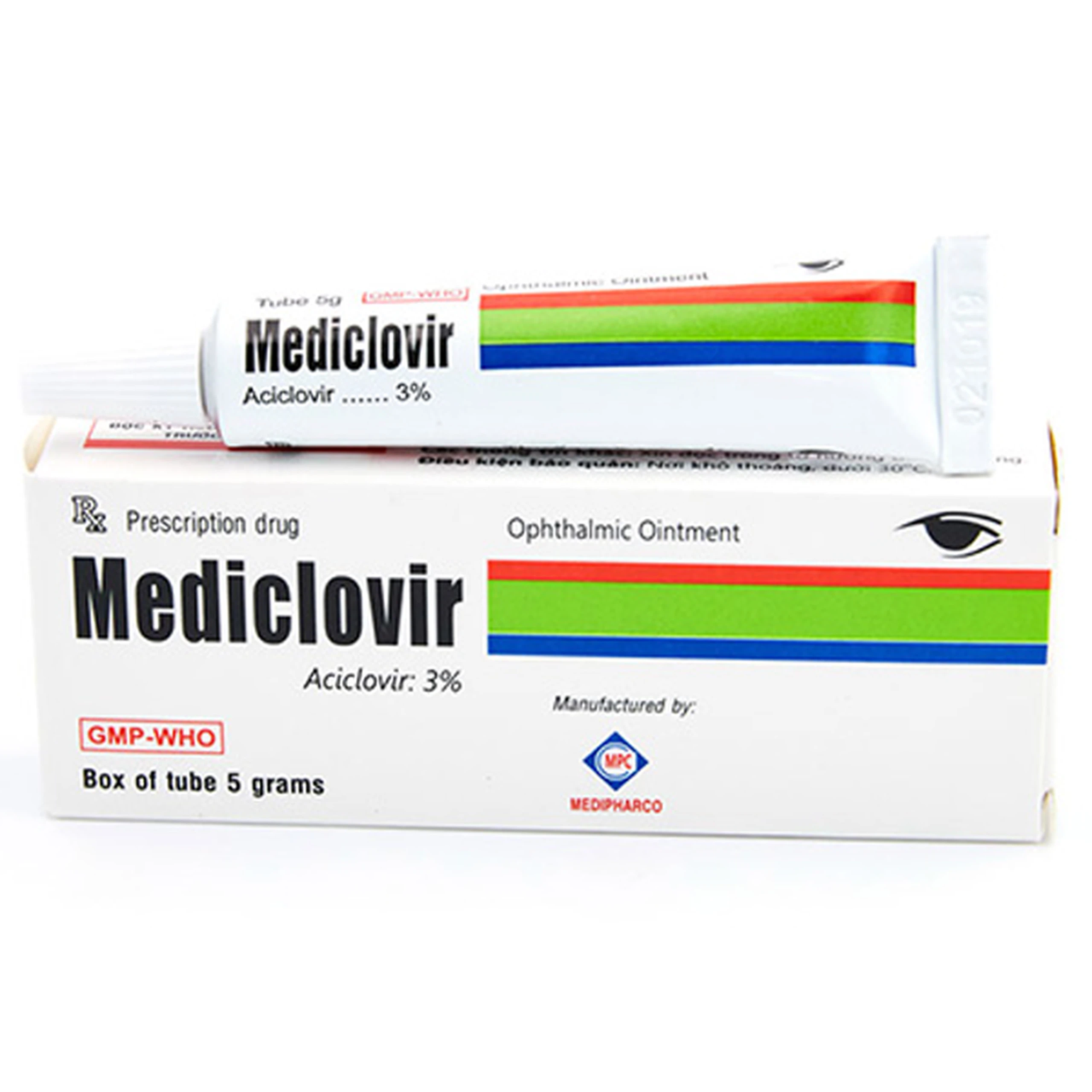 Thuốc mỡ tra mắt Mediclovir 3% Medipharco điều trị viêm giác mạc (5g) 