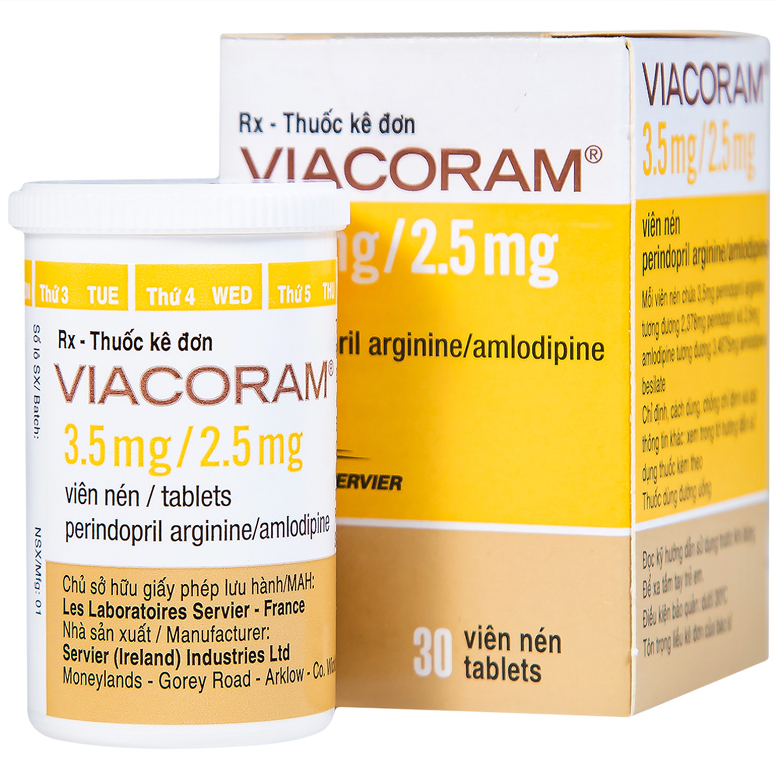 Thuốc Viacoram 3.5mg/2.5mg Servier điều trị tăng huyết áp vô căn (30 viên)