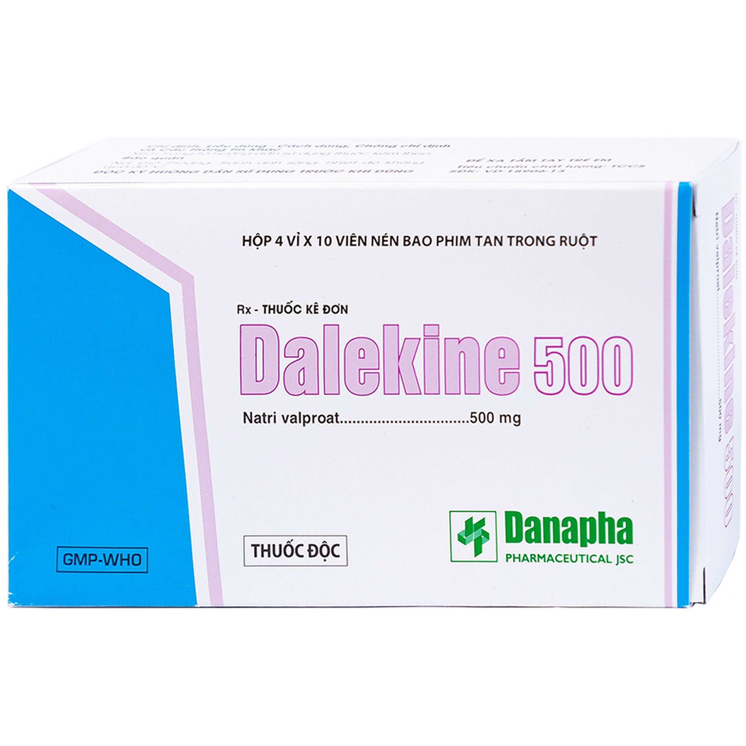 Thuốc Dalekine 500mg Danapha điều trị động kinh (4 vỉ x 10 viên)