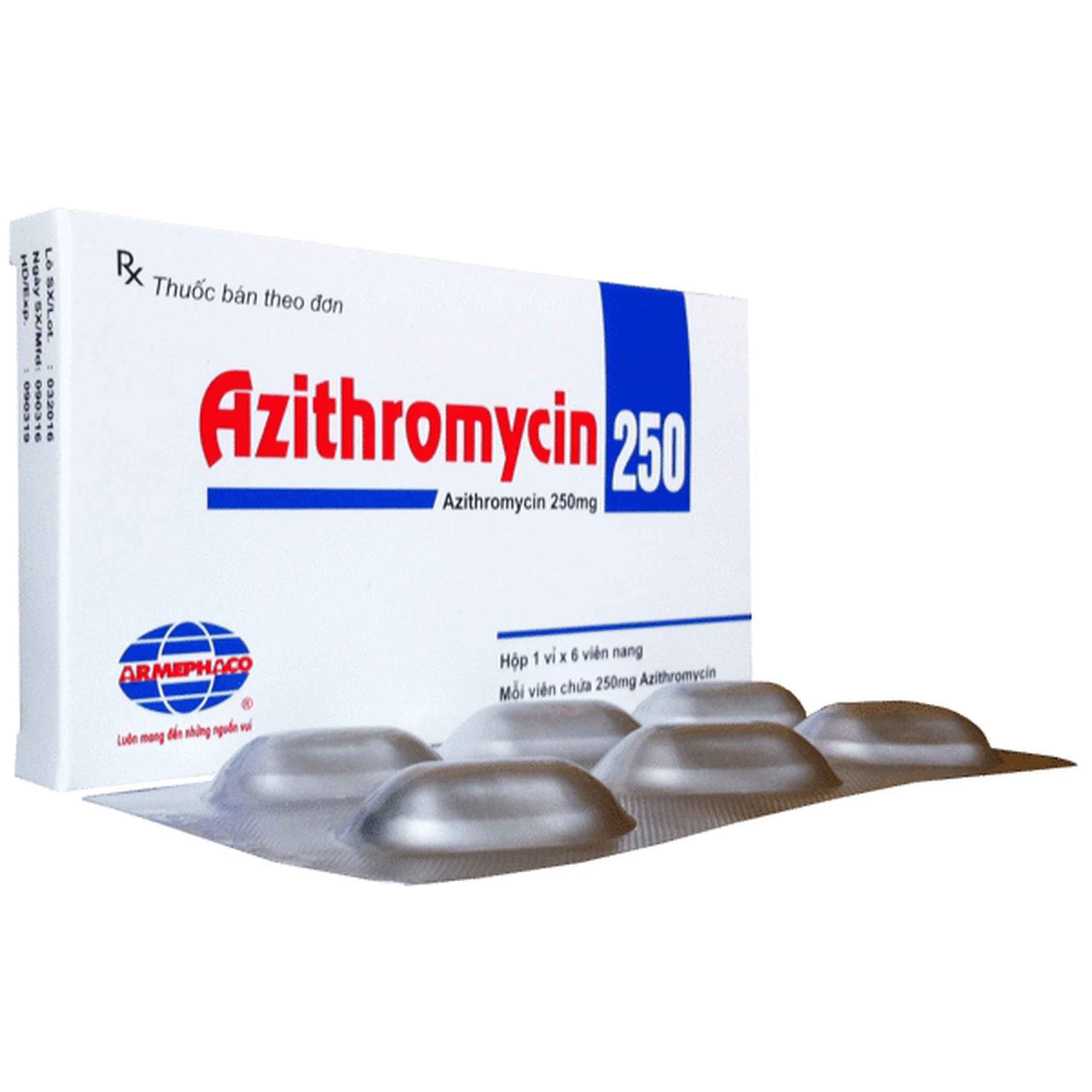 Thuốc Azithromycin 250 Armephaco điều trị nhiễm khuẩn (1 vỉ x 6 viên)