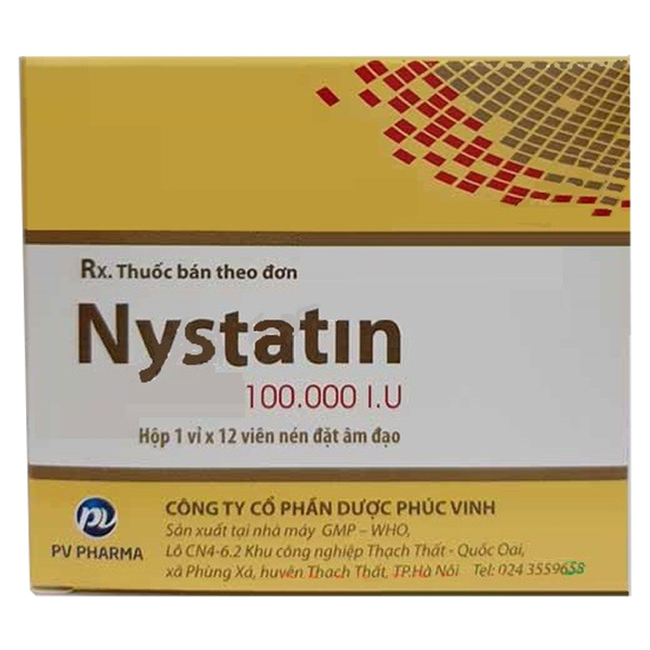 Viên đặt âm đạo Nystatin 100.000 I.U PV Pharma điều trị nhiễm nấm âm hộ, âm đạo (12 viên)