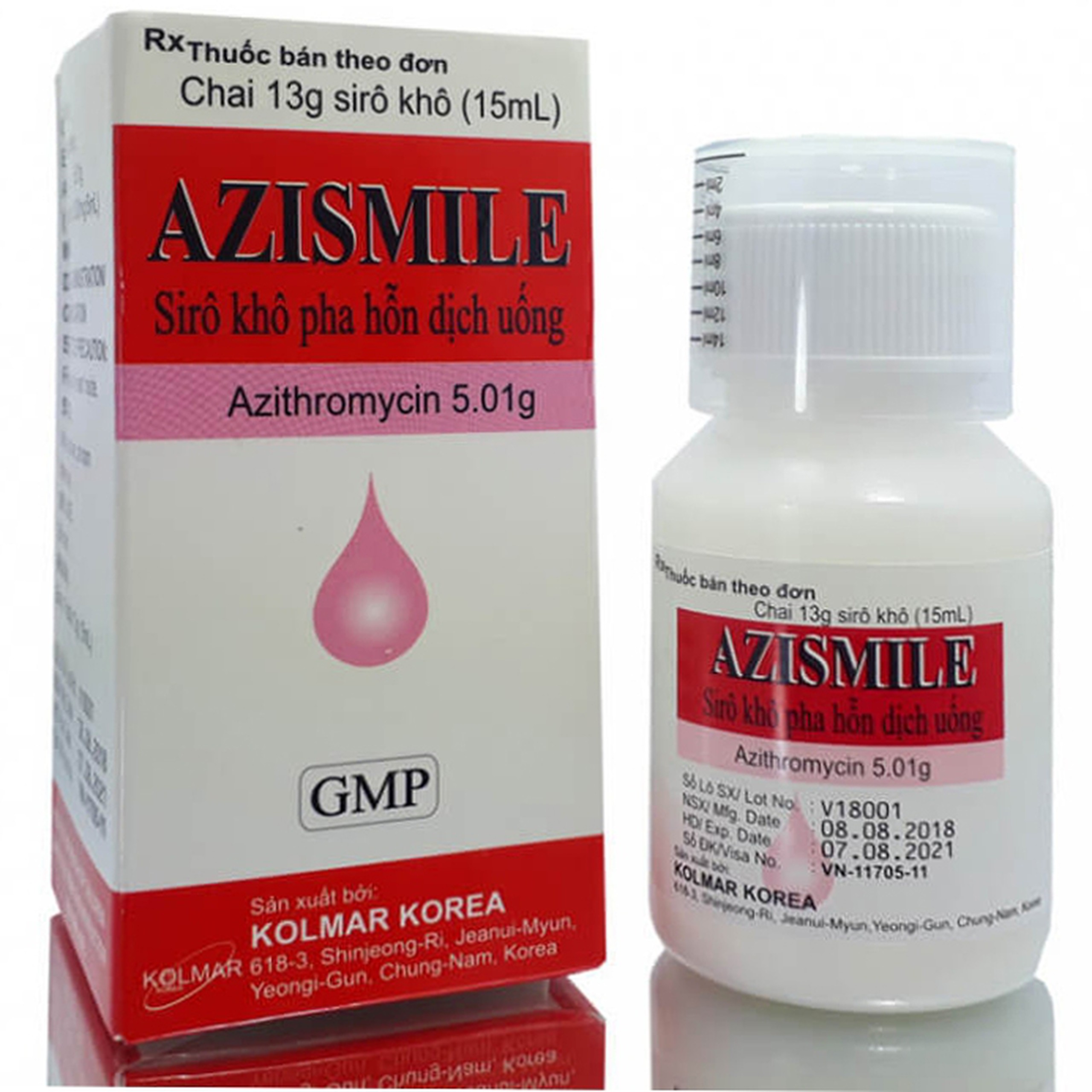 Siro khô pha hỗn dịch uống Azismile 5.01g Kolmar điều trị nhiễm khuẩn (15ml)