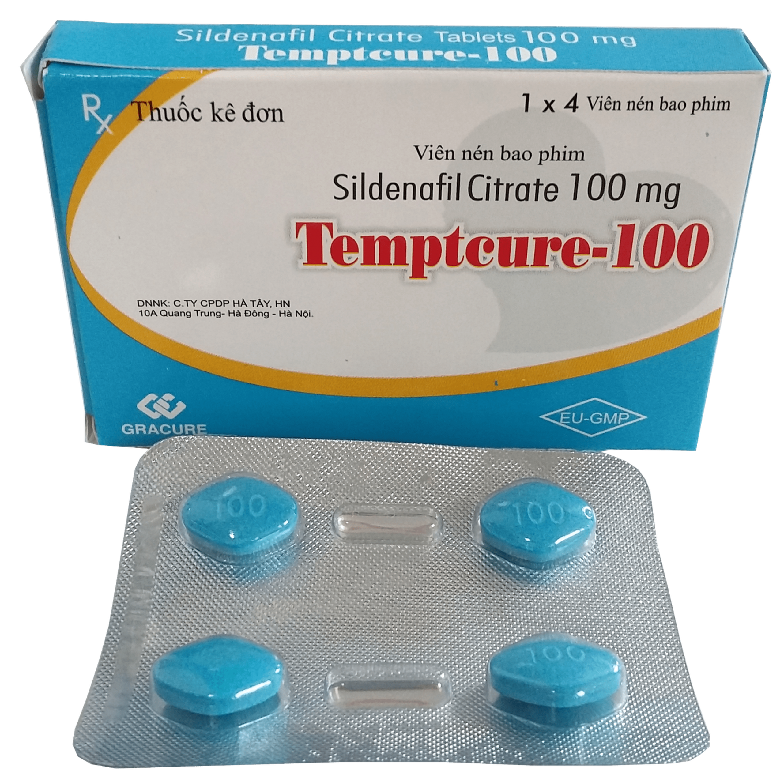 Thuốc Temptcure-100 Gracure điều trị rối loạn cương dương (1 vỉ x 4 viên)