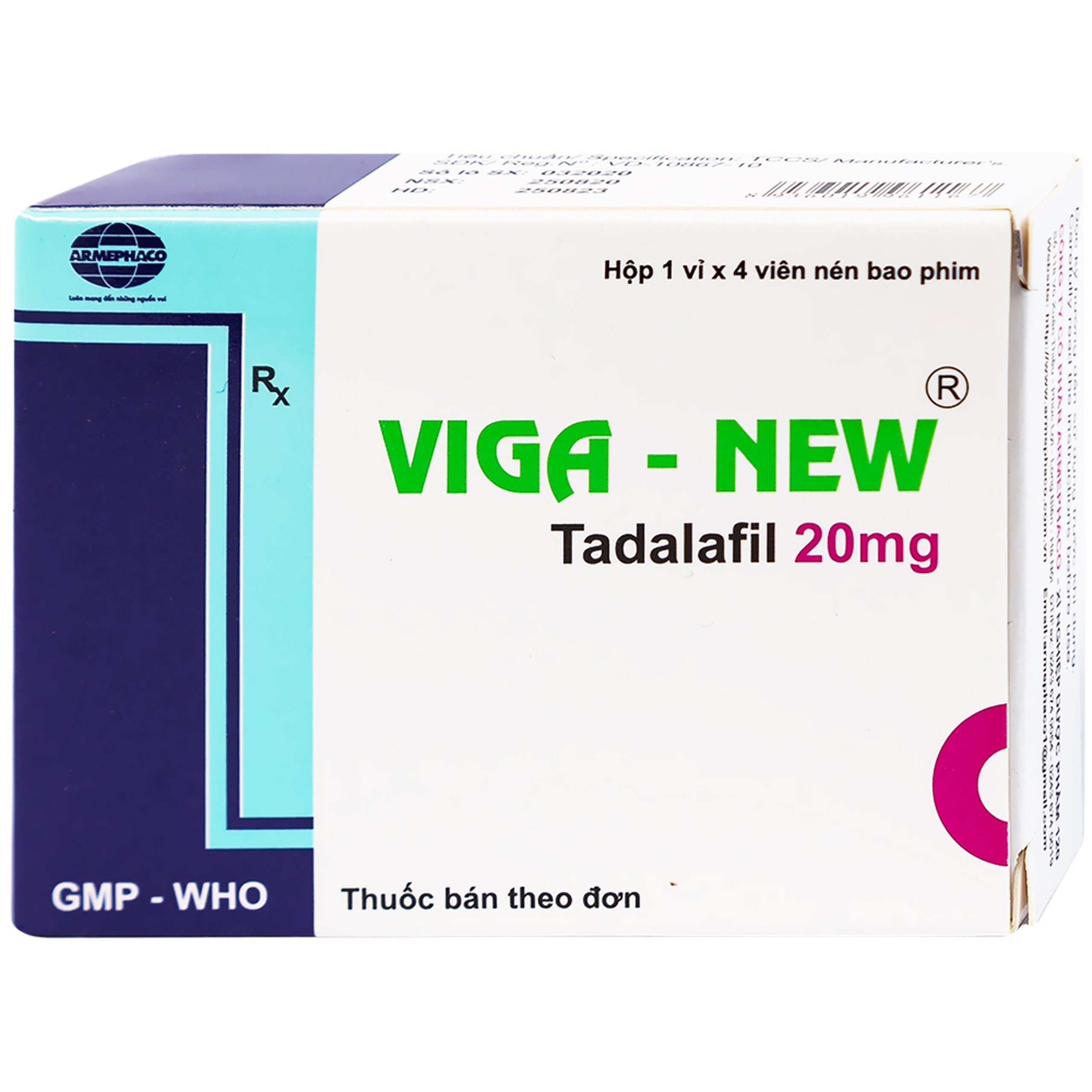Thuốc Viga-New 20mg Armephaco điều trị rối loạn cương dương (1 vỉ x 4 viên)