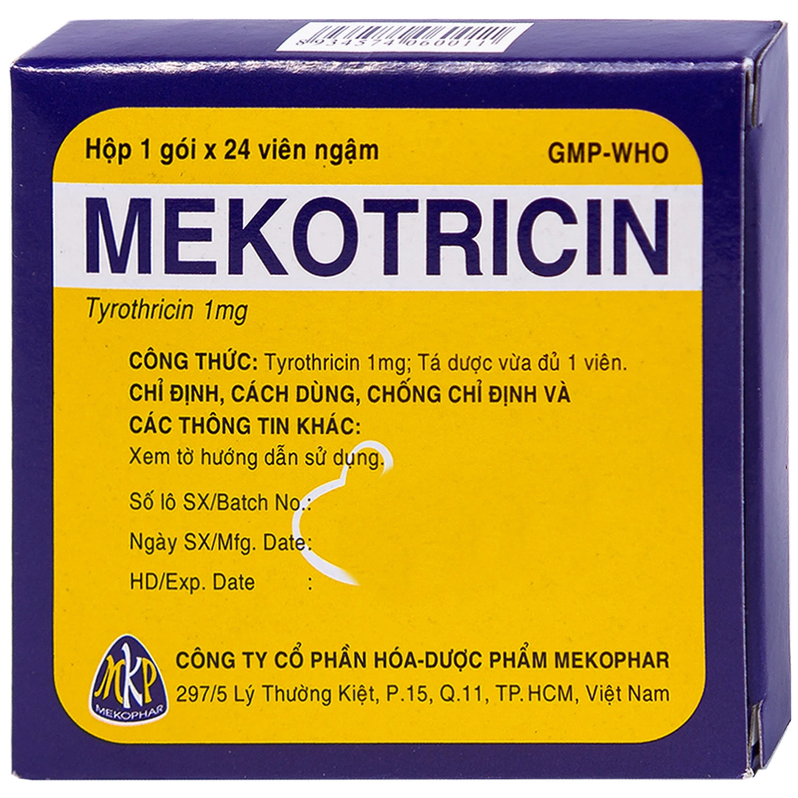 Viên ngậm Mekotricin 1mg Mekophar điều trị viêm họng, amidan cấp tính, viêm miệng, viêm lợi (24 viên)