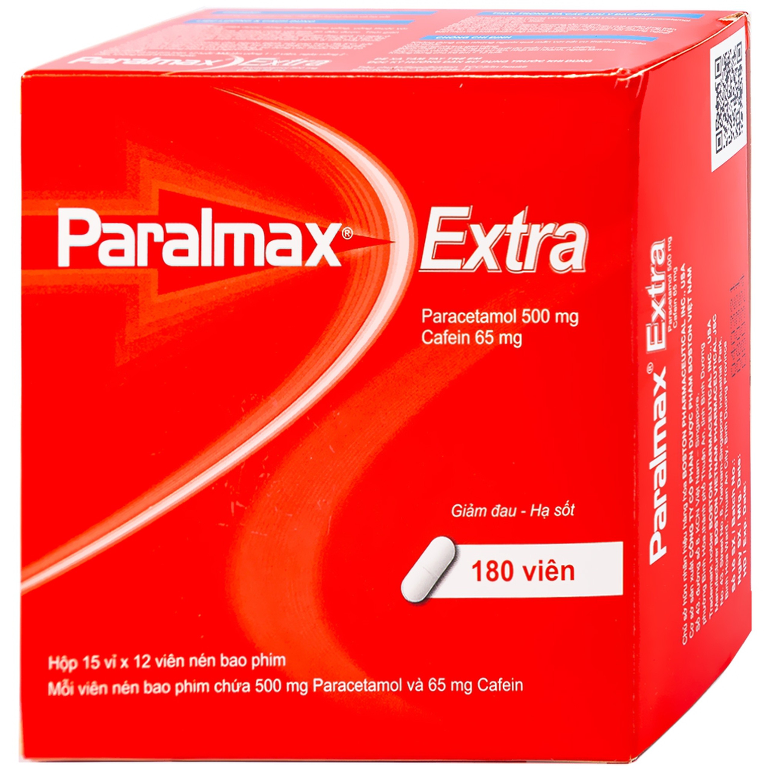 Viên nén Paralmax Extra 500mg/65mg Boston giảm đau nhẹ đến trung bình và hạ sốt  (15 vỉ x 12 viên)