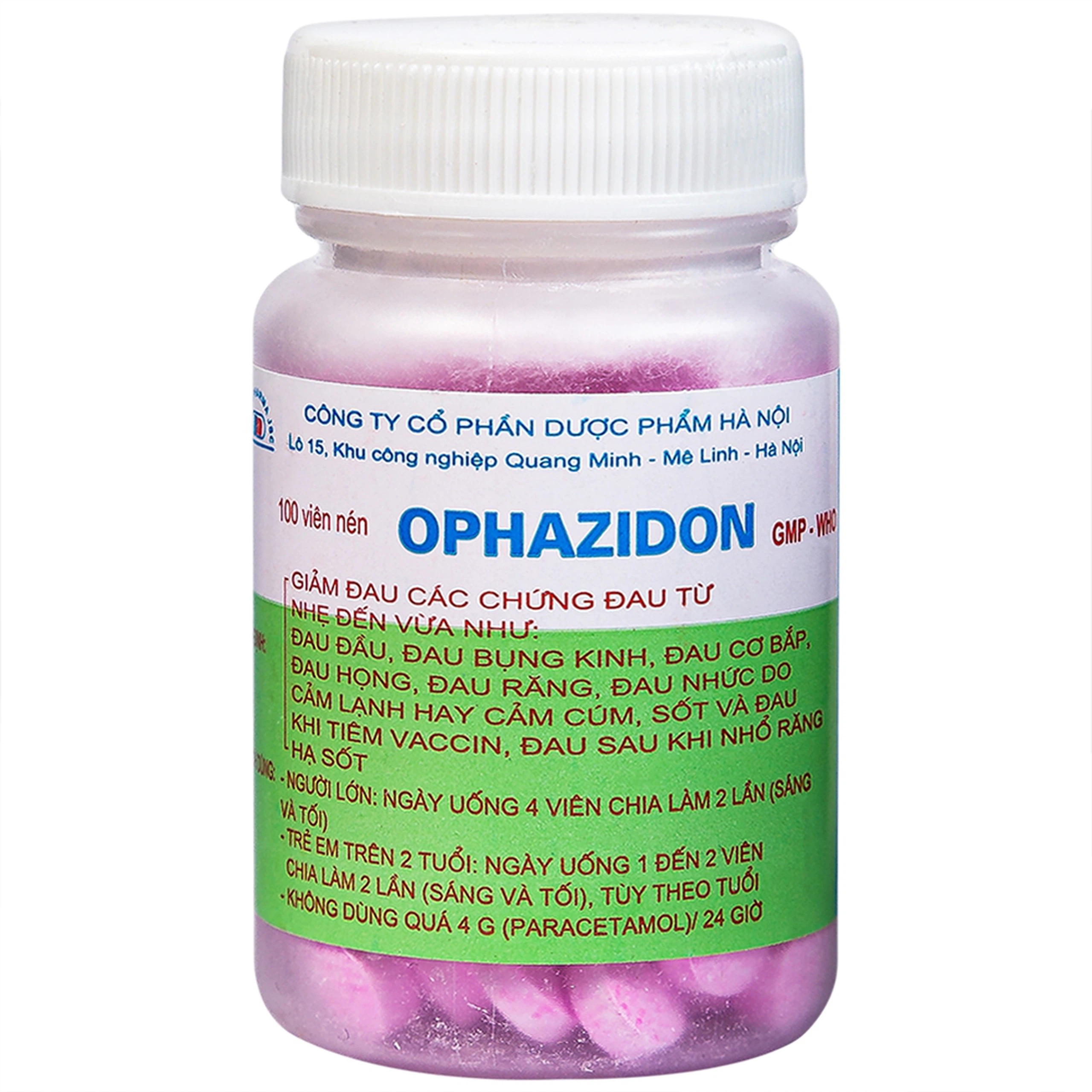Viên nén Ophazidon Hanoi Pharma giảm đau đầu, đau bụng kinh, đau cơ bắp (100 viên)