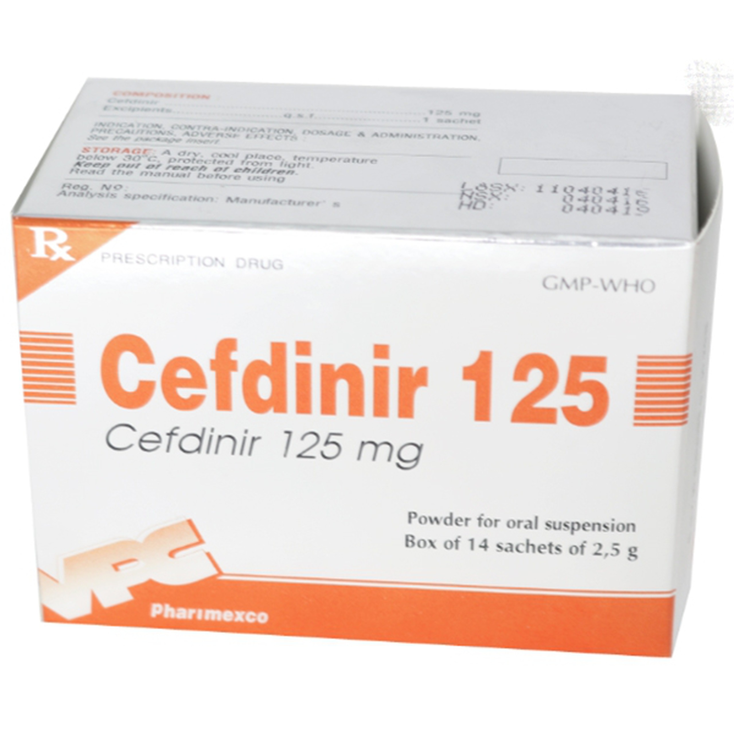 Bột pha hỗn dịch uống Cefdinir 125mg Pharimexco điều trị nhiễm khuẩn (14 gói x 2.5g)