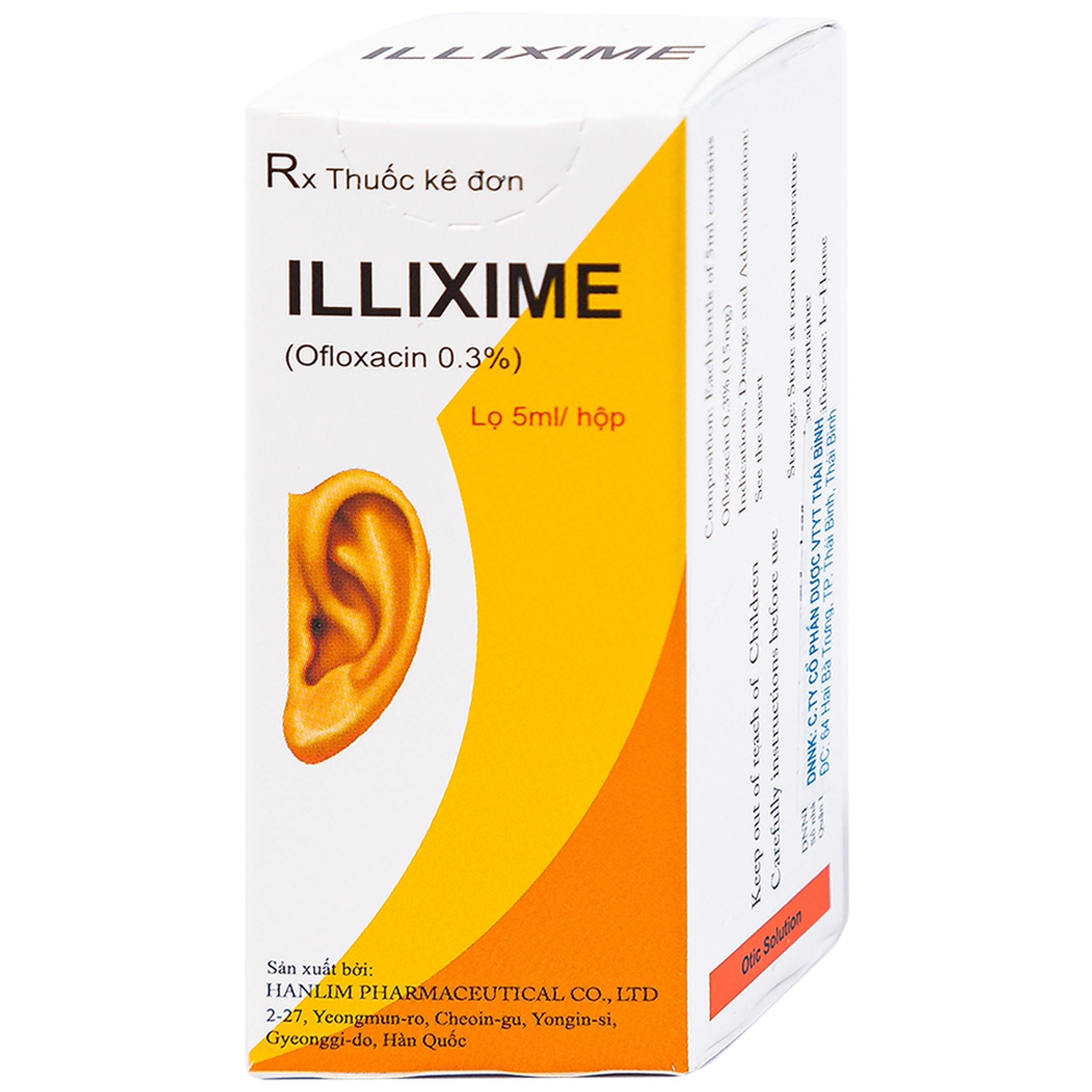 Dung dịch nhỏ tai ILLixime 0.3% Hanlim điều trị viêm tai ngoài, viêm tai giữa mạn tính (5ml)