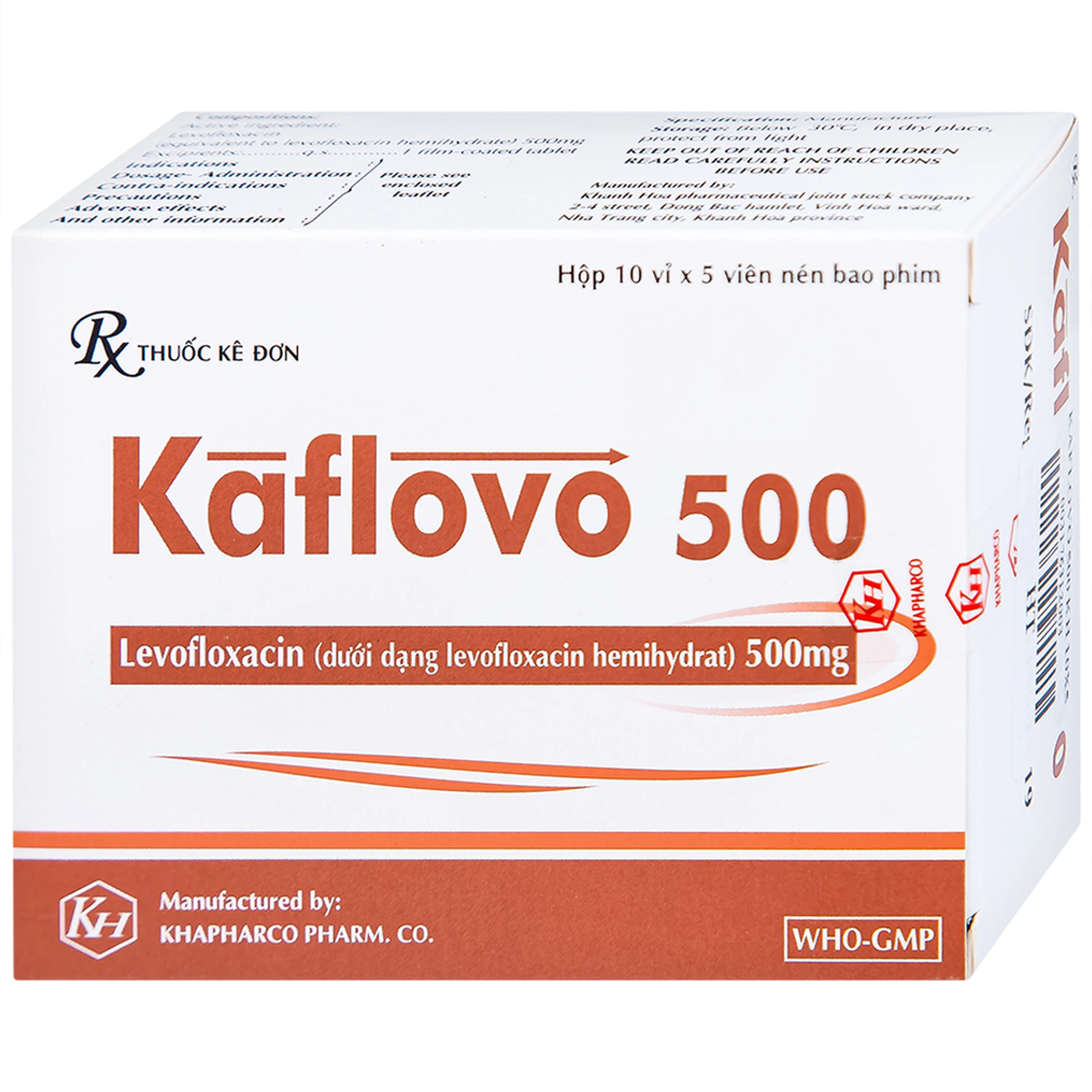 Thuốc Kaflovo 500 Khapharco điều trị nhiễm khuẩn do vi khuẩn, viêm phổi, nhiễm khuẩn da (10 vỉ x 5 viên)