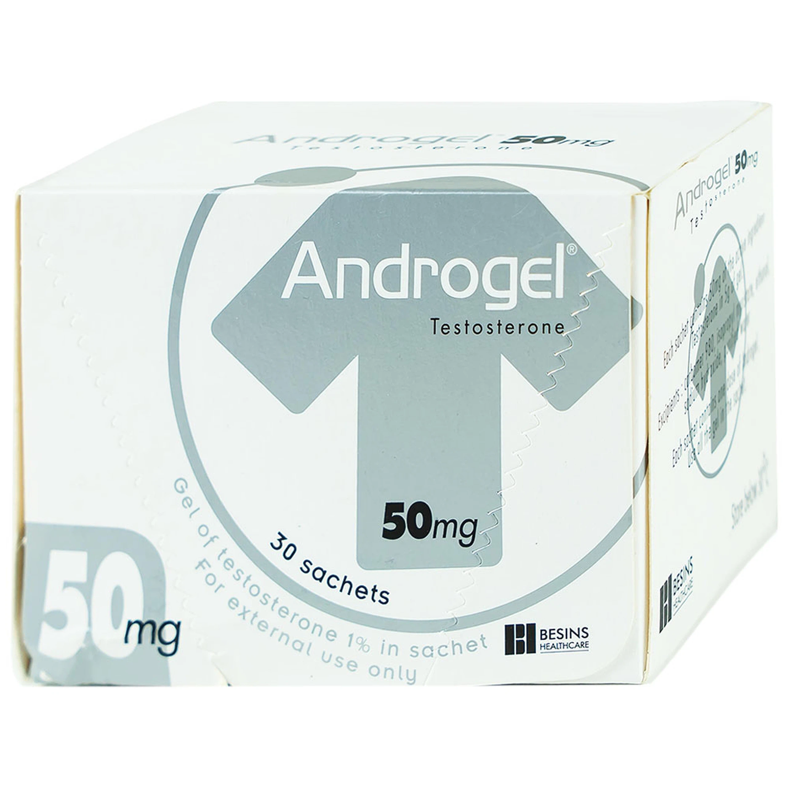 Gel bôi da Androgel 50mg/5g Besins hỗ trợ điều trị thiểu năng tuyến sinh dục nam giới (30 gói x 5g)
