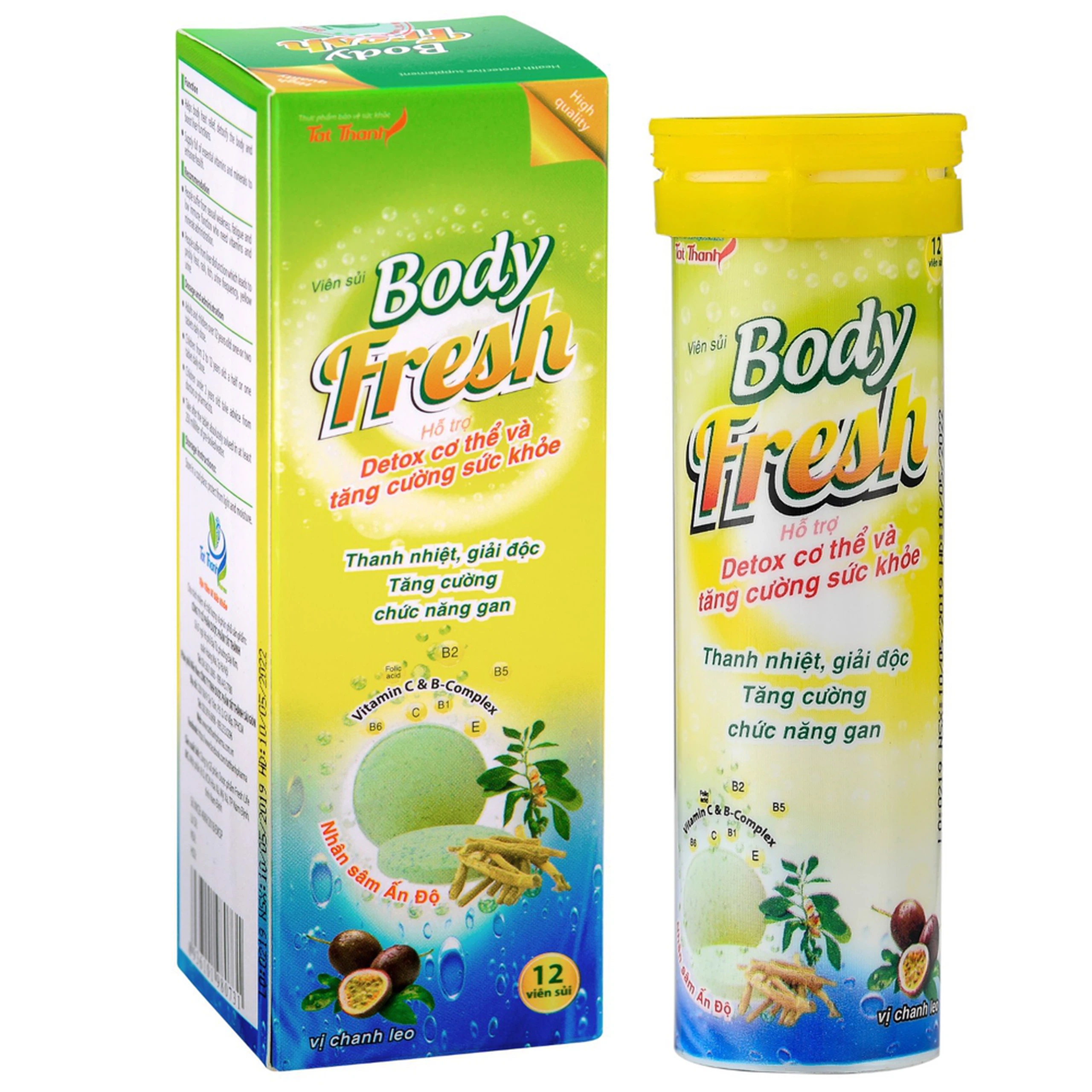Viên sủi Body Fresh vị chanh leo hỗ trợ thanh nhiệt, giải độc, tăng cường chức năng gan (12 viên)