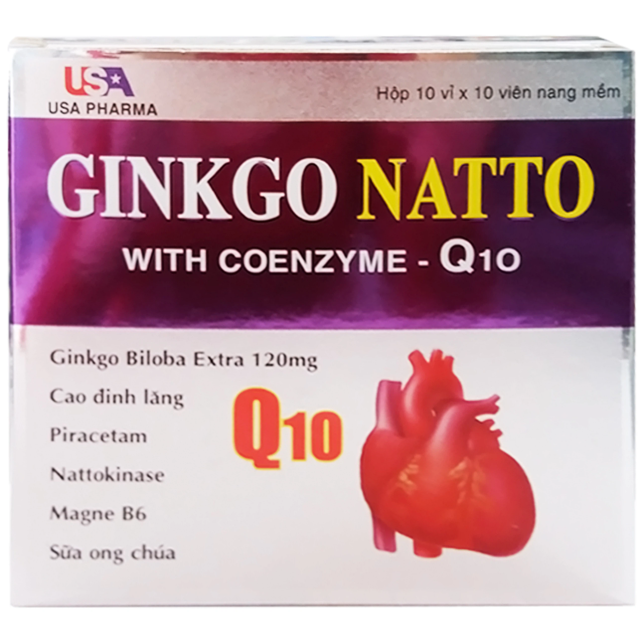Viên uống Ginkgo Natto With Coenzym Q10 120mg USA bổ sung dưỡng chất cho não (10 vỉ x 10 viên)