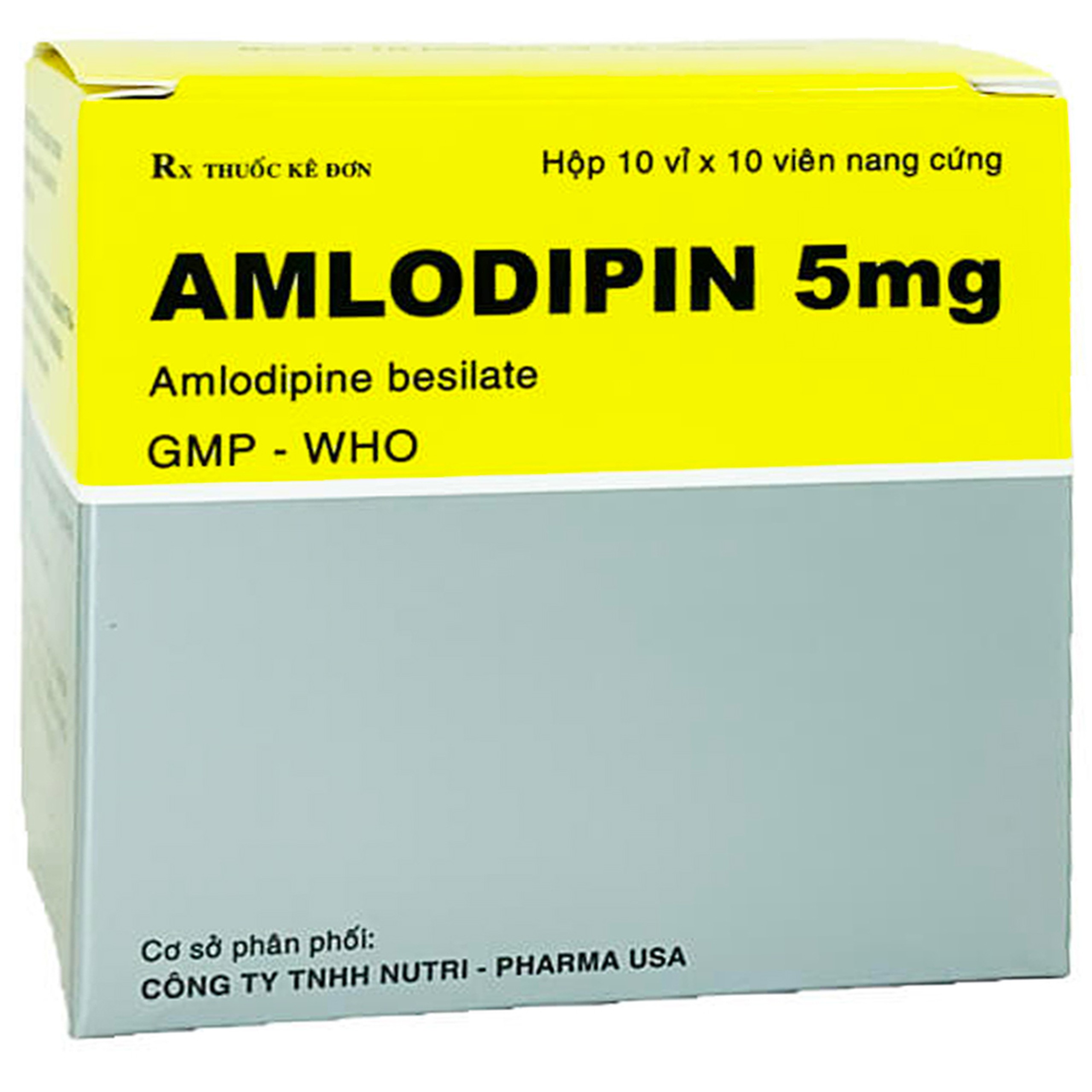 Thuốc Amlodipin 5mg Vidipha điều trị tăng huyết áp, đau thắt ngực (10 vỉ x 10 viên)